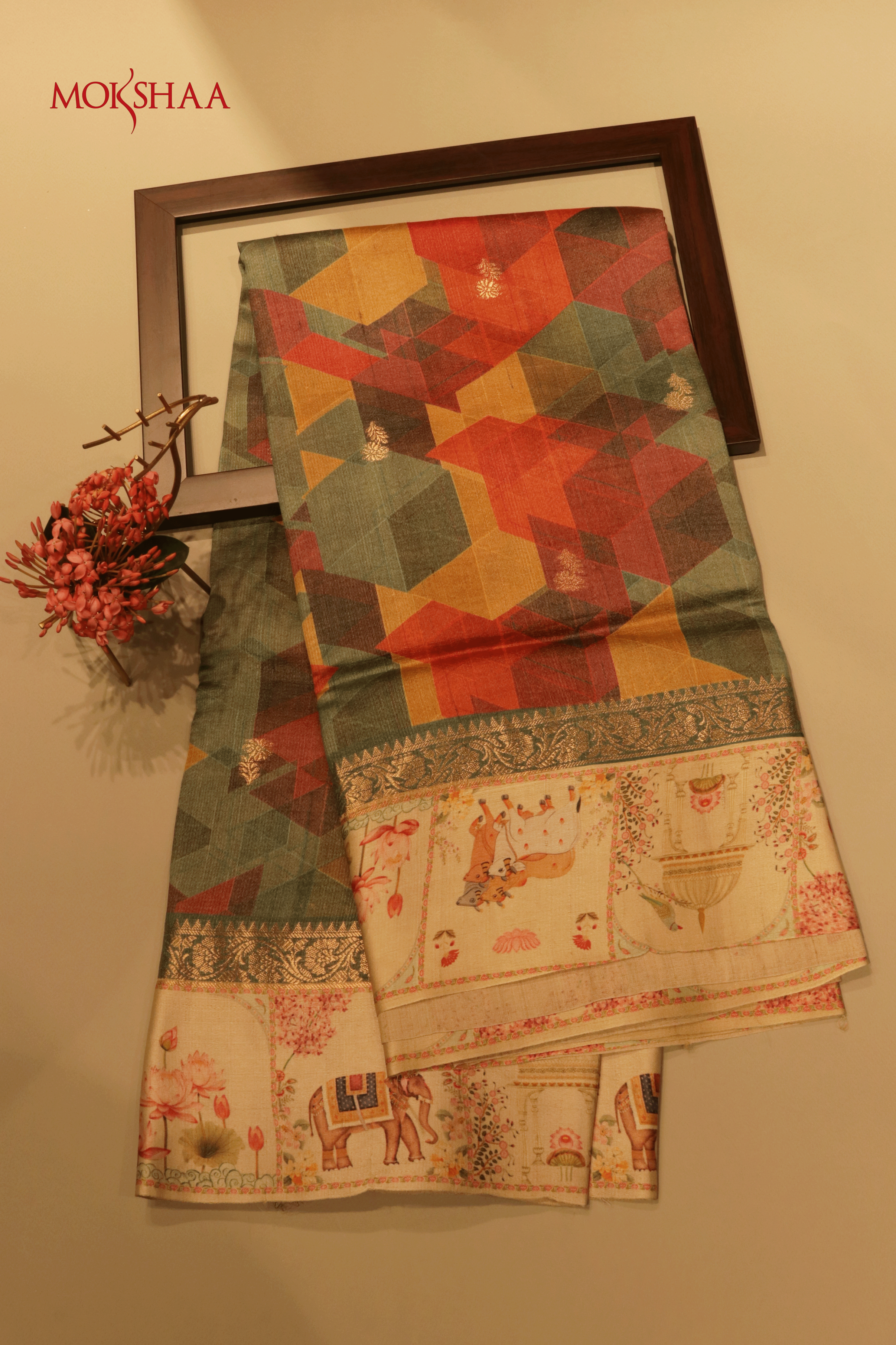 Ivory Printed Organza Saree (Copy)  Mokshaa