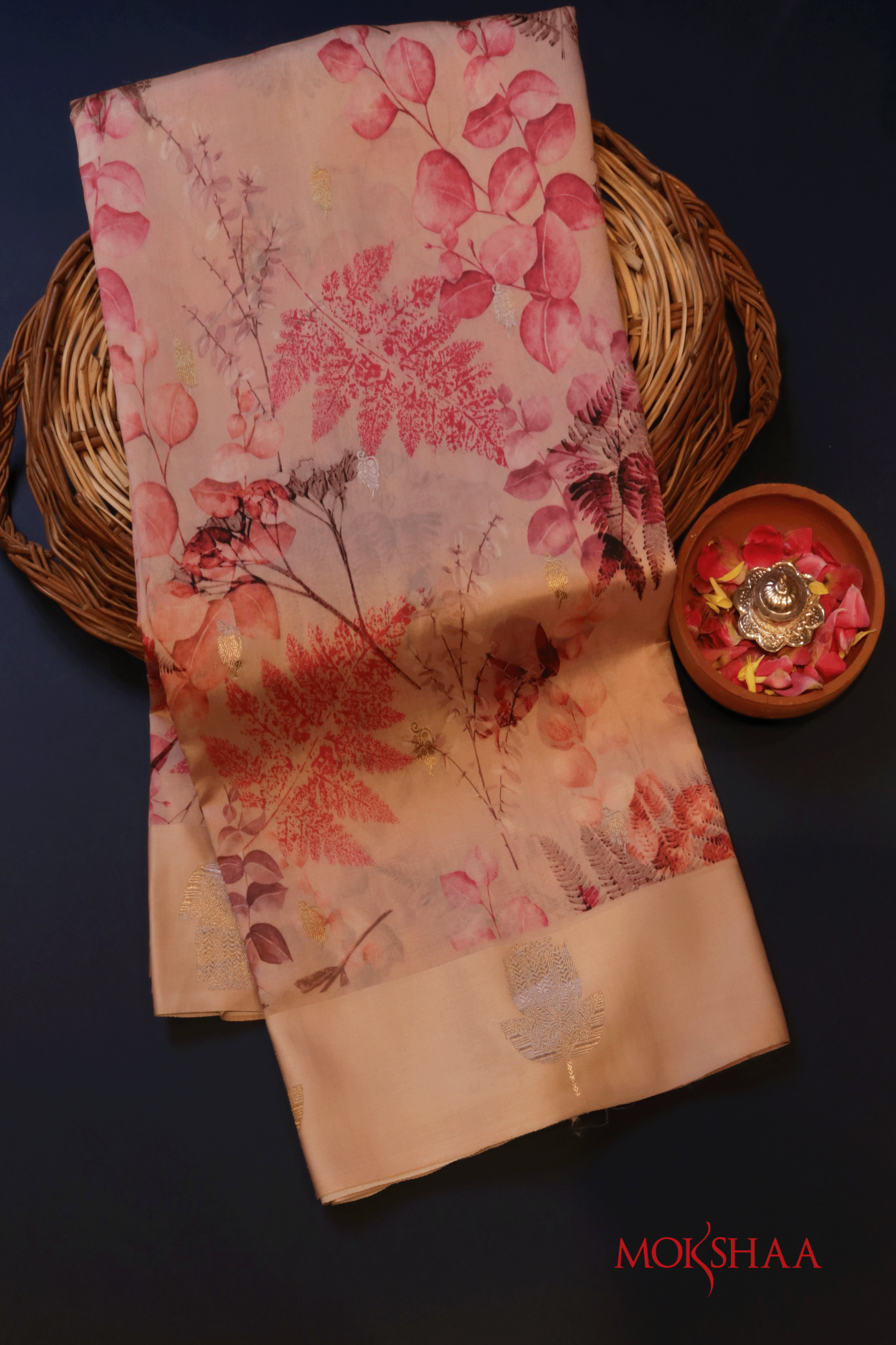 Blush Pink Printed Soft Silk Saree  Mokshaa