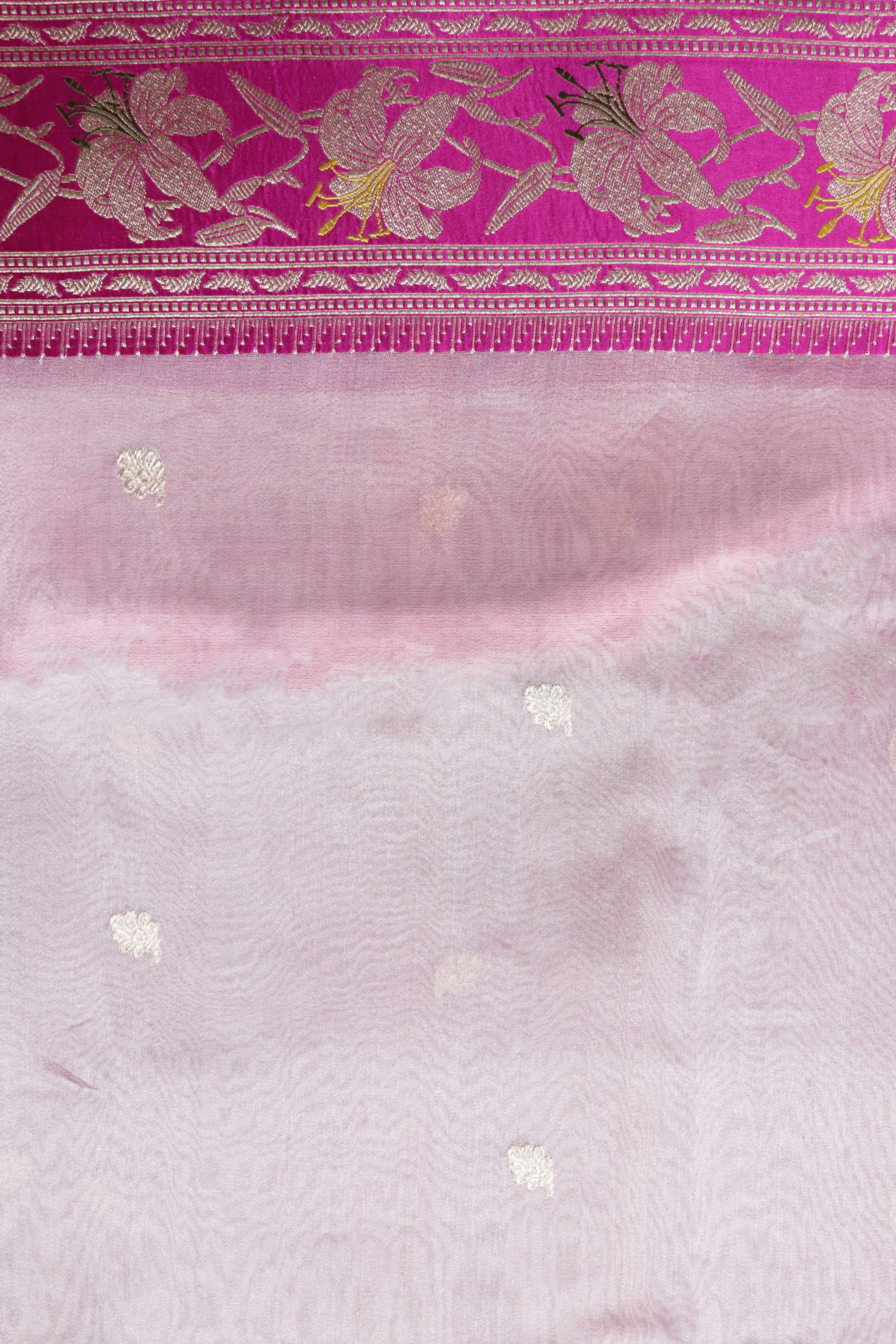 Pastel Pink Kora Tissue Silk Saree with Magenta Border  Mokshaa