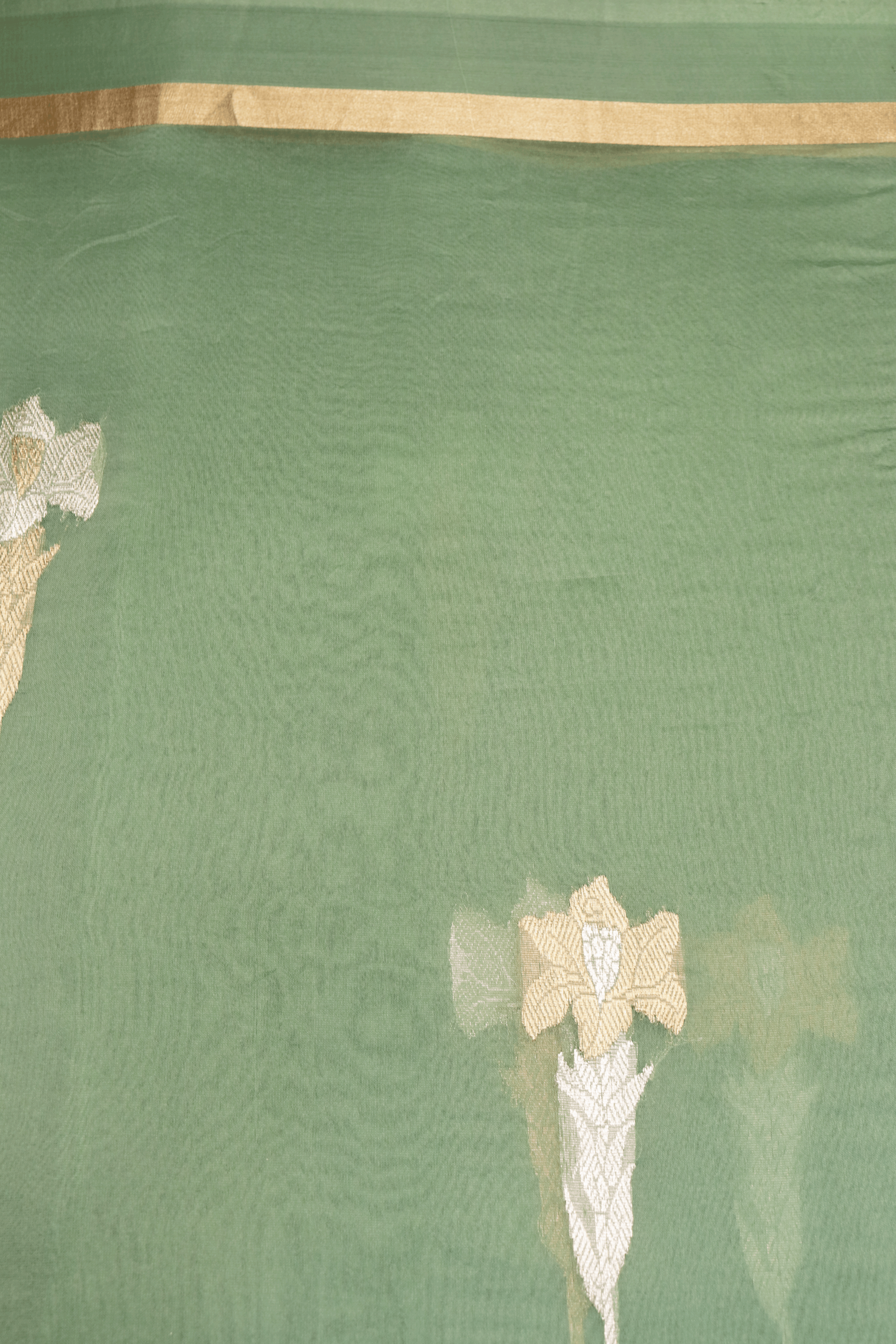 Mint Green Banarasi Kora Silk Saree  Mokshaa