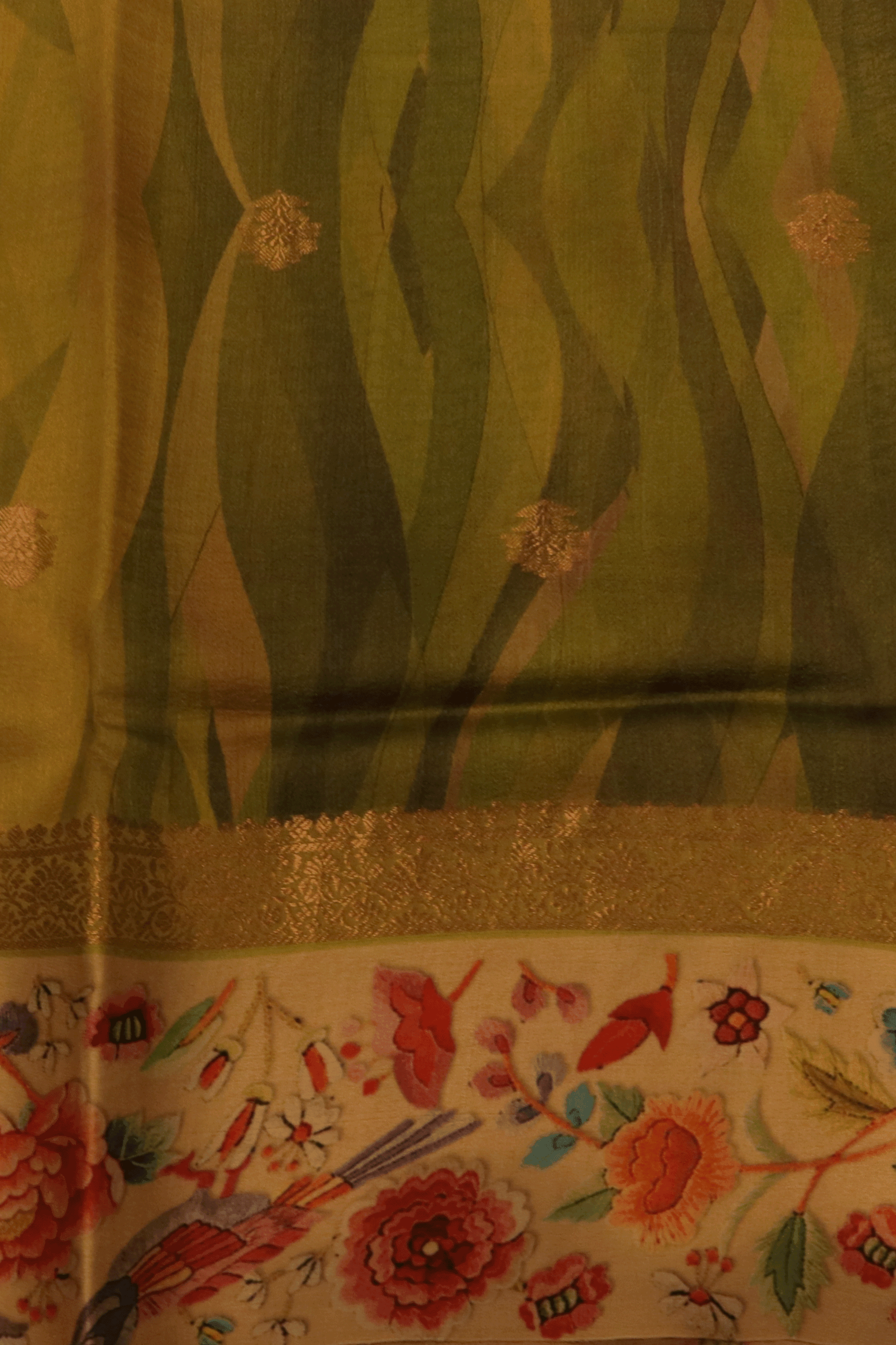 Teal Wave Printed Tussar Saree  Mokshaa