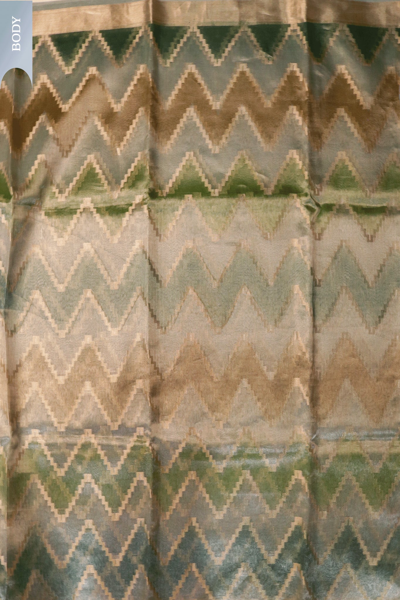 Pastel Green Tissue Kora Banarasi Saree with Zigzag Weave  Mokshaa