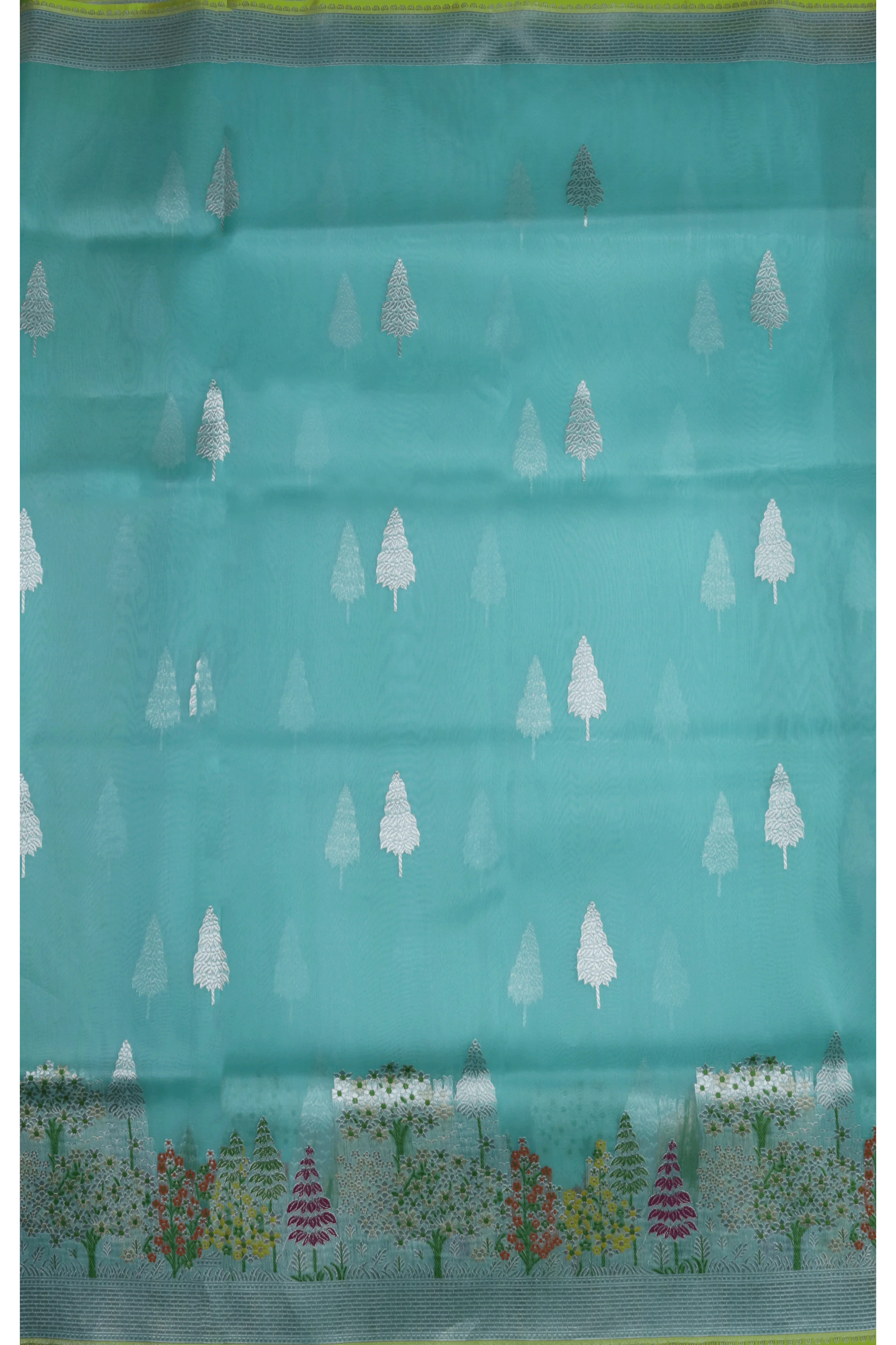 Aqua Blue Banarasi Kora Silk Saree - Mokshaa