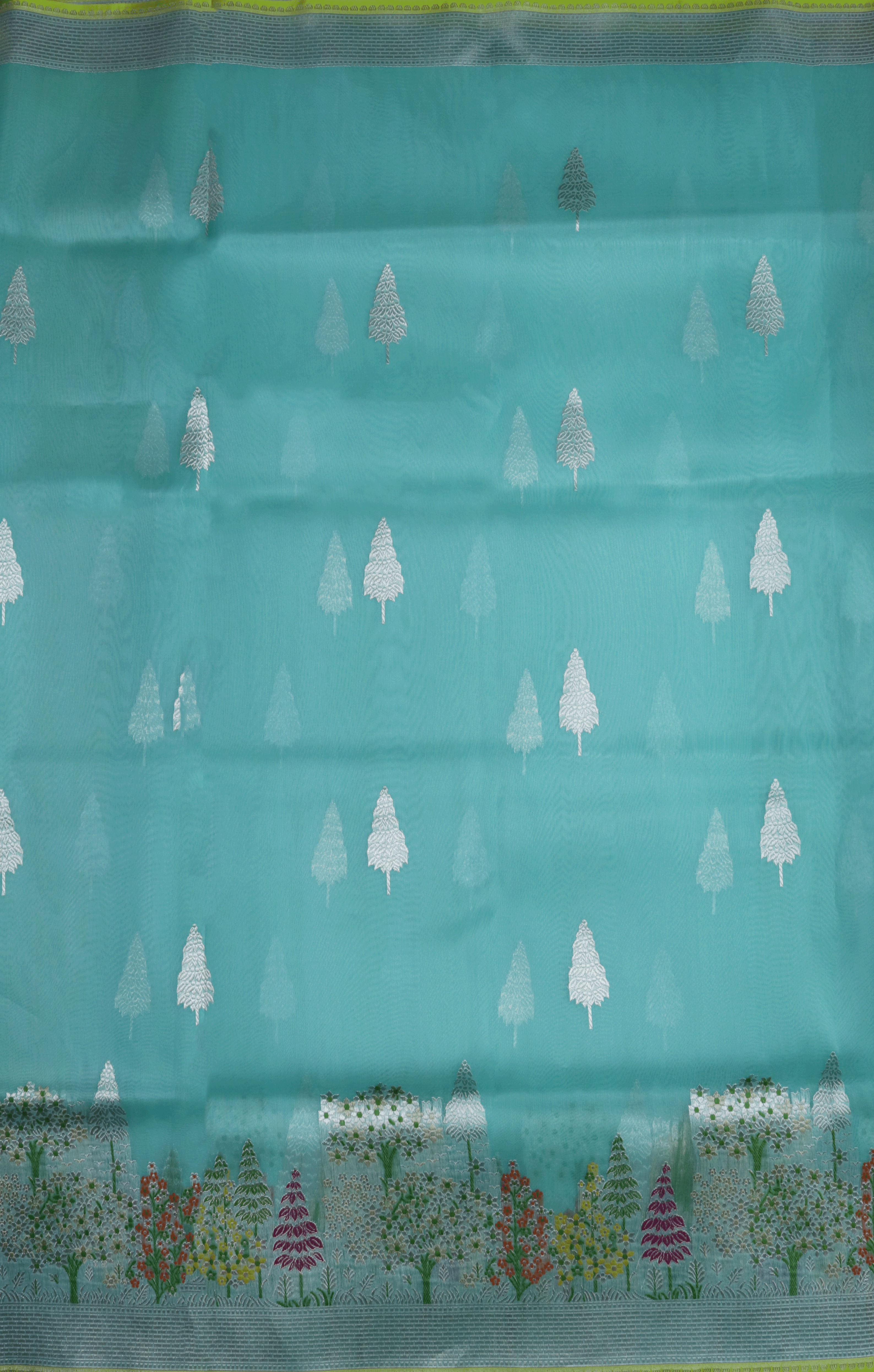 Aqua Blue Banarasi Kora Silk Saree