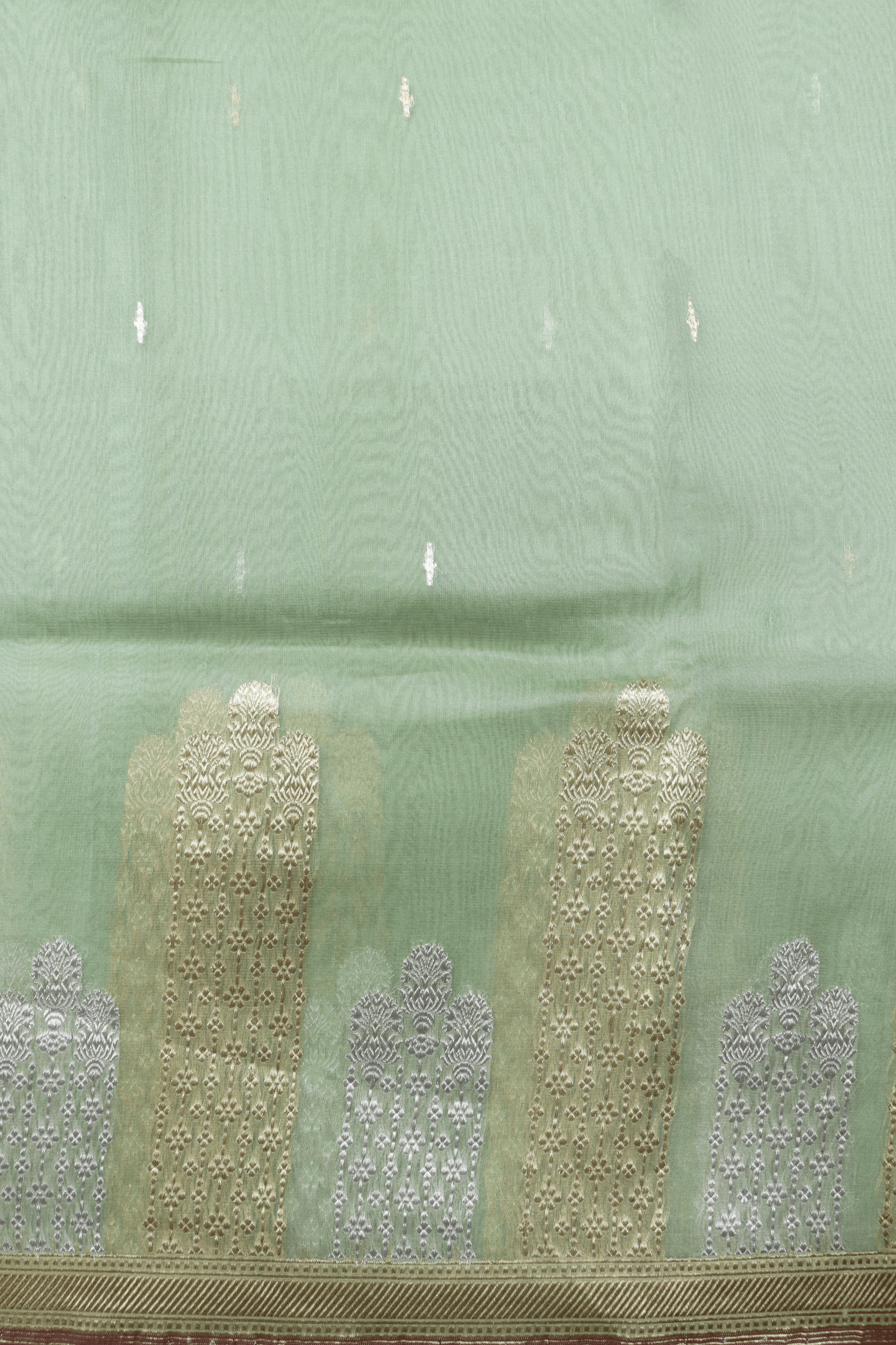 Mint Green Tissue Kora Saree with Dual Zari Temple Motifs  Mokshaa