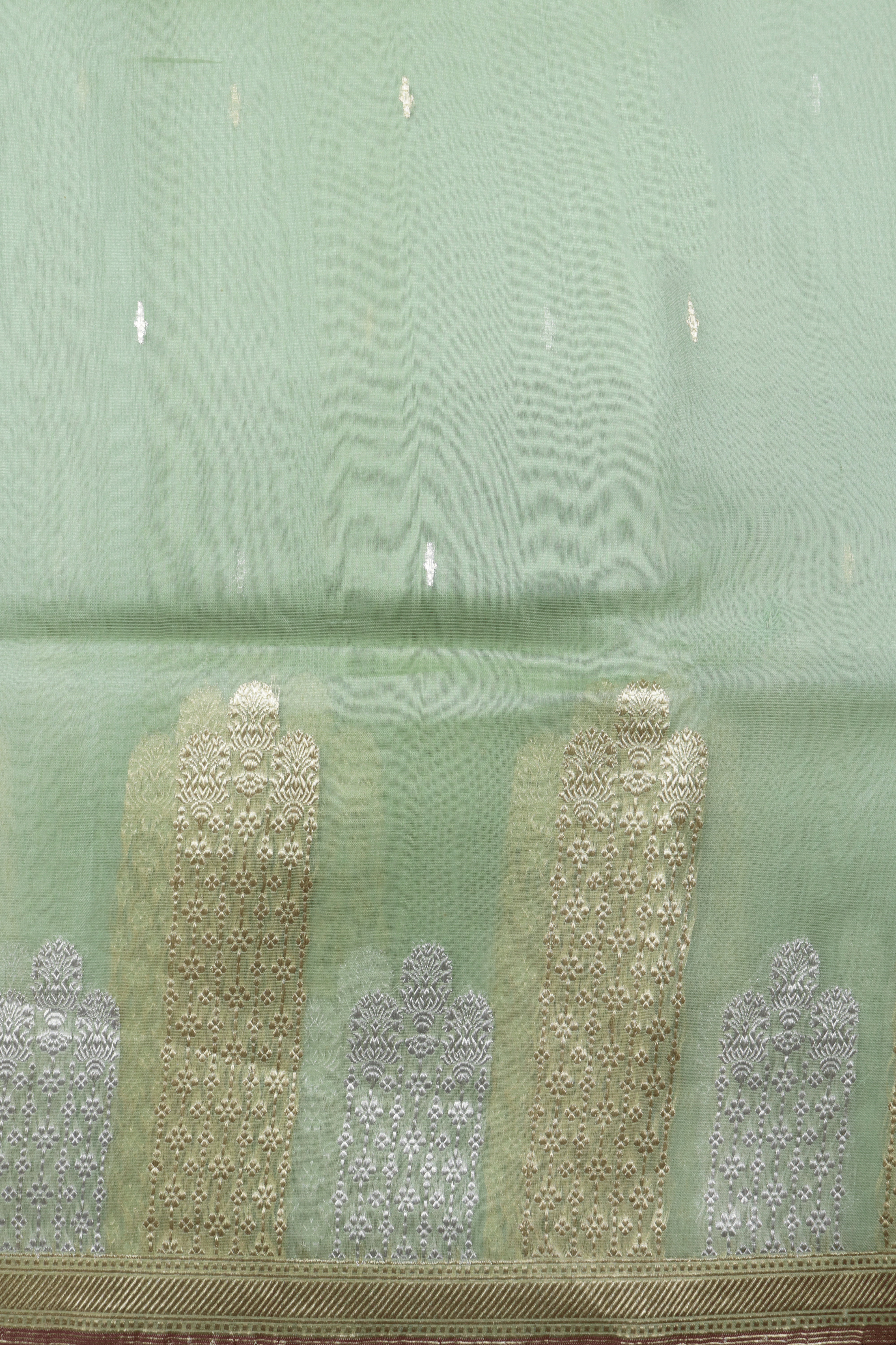Mint Green Tissue Kora Saree with Dual Zari Temple Motifs  Mokshaa