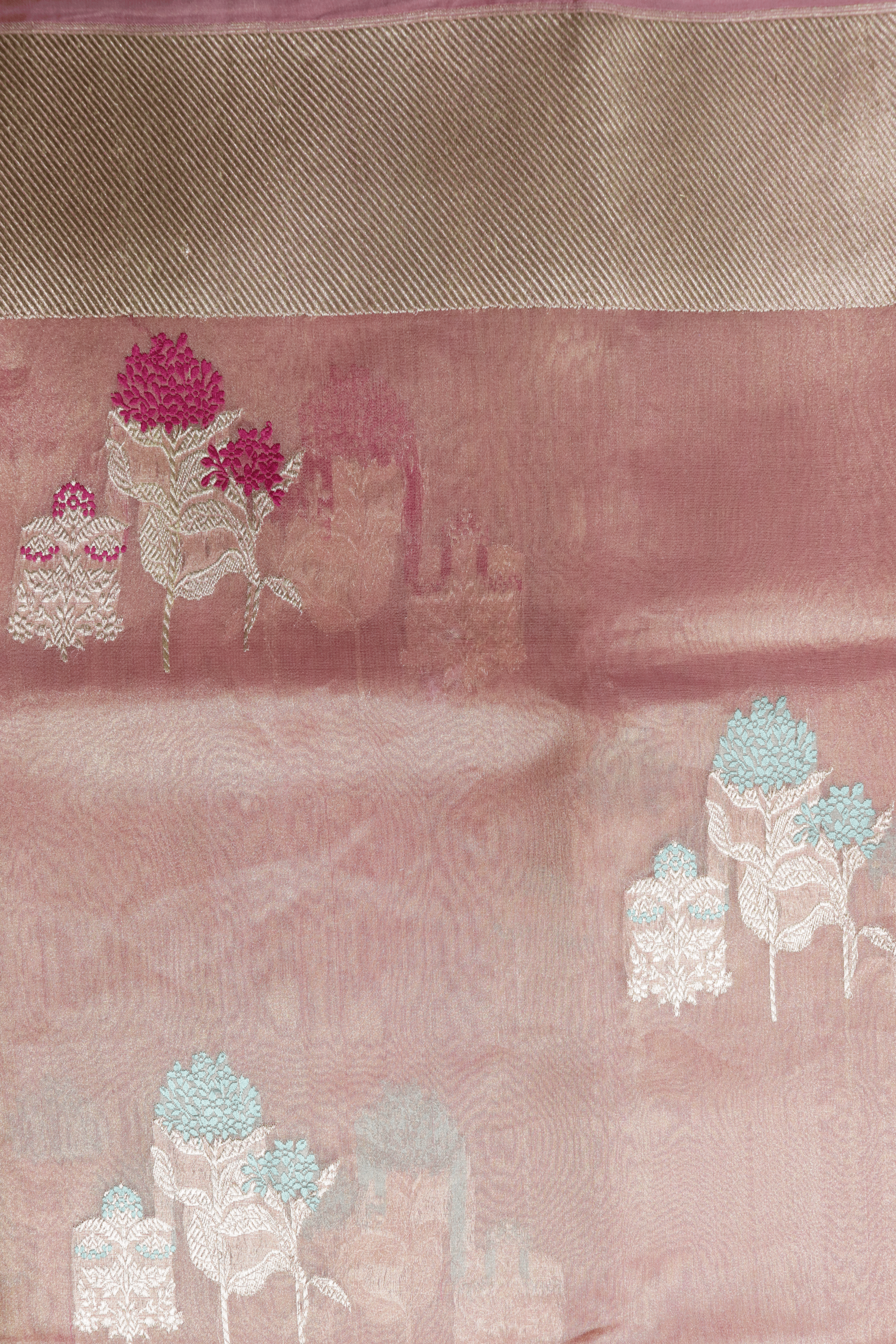 Peach Banaras Kora Tissue Silk Saree  Mokshaa