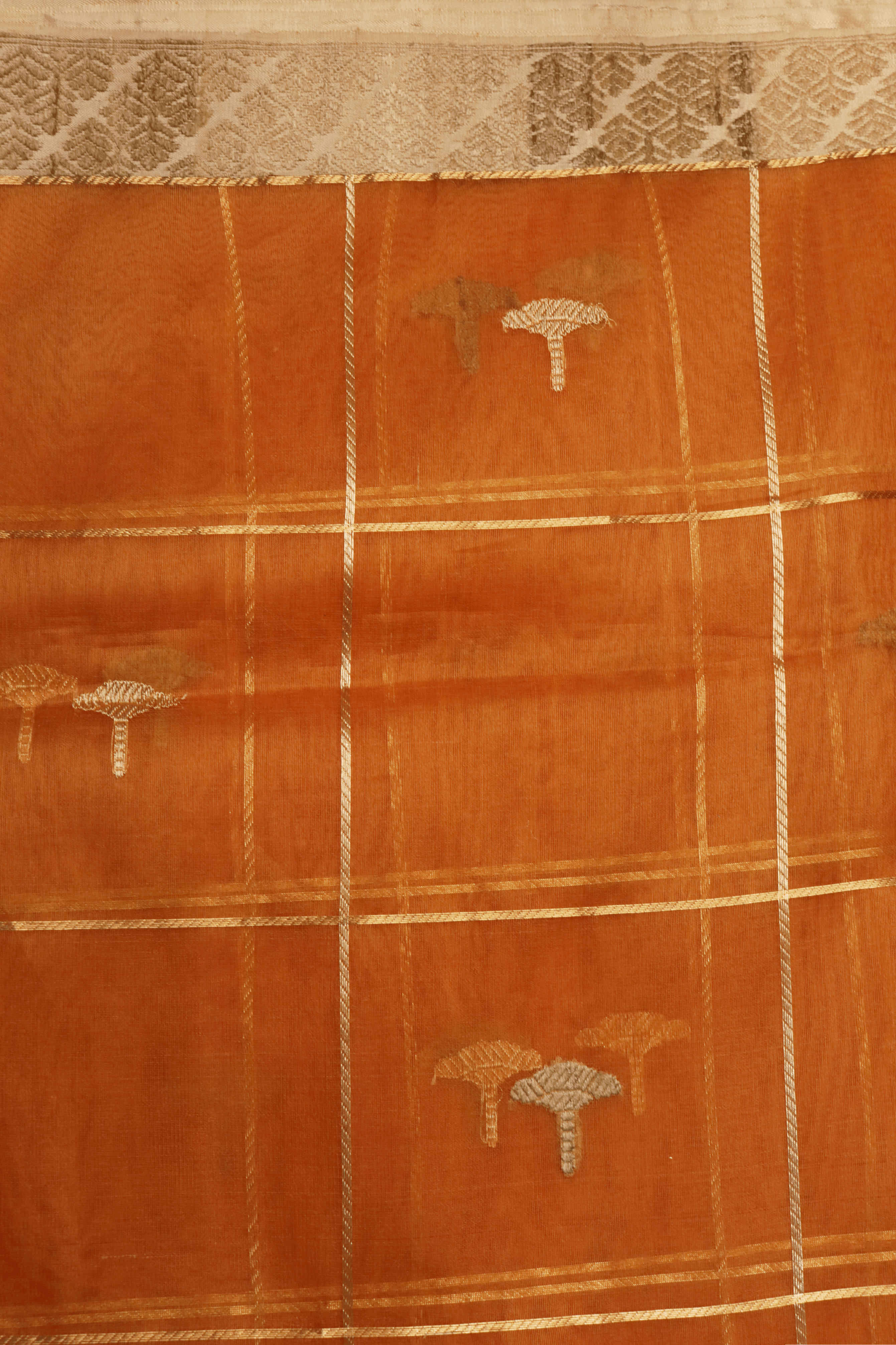 Amber Orange Banarasi Kora Saree  Mokshaa