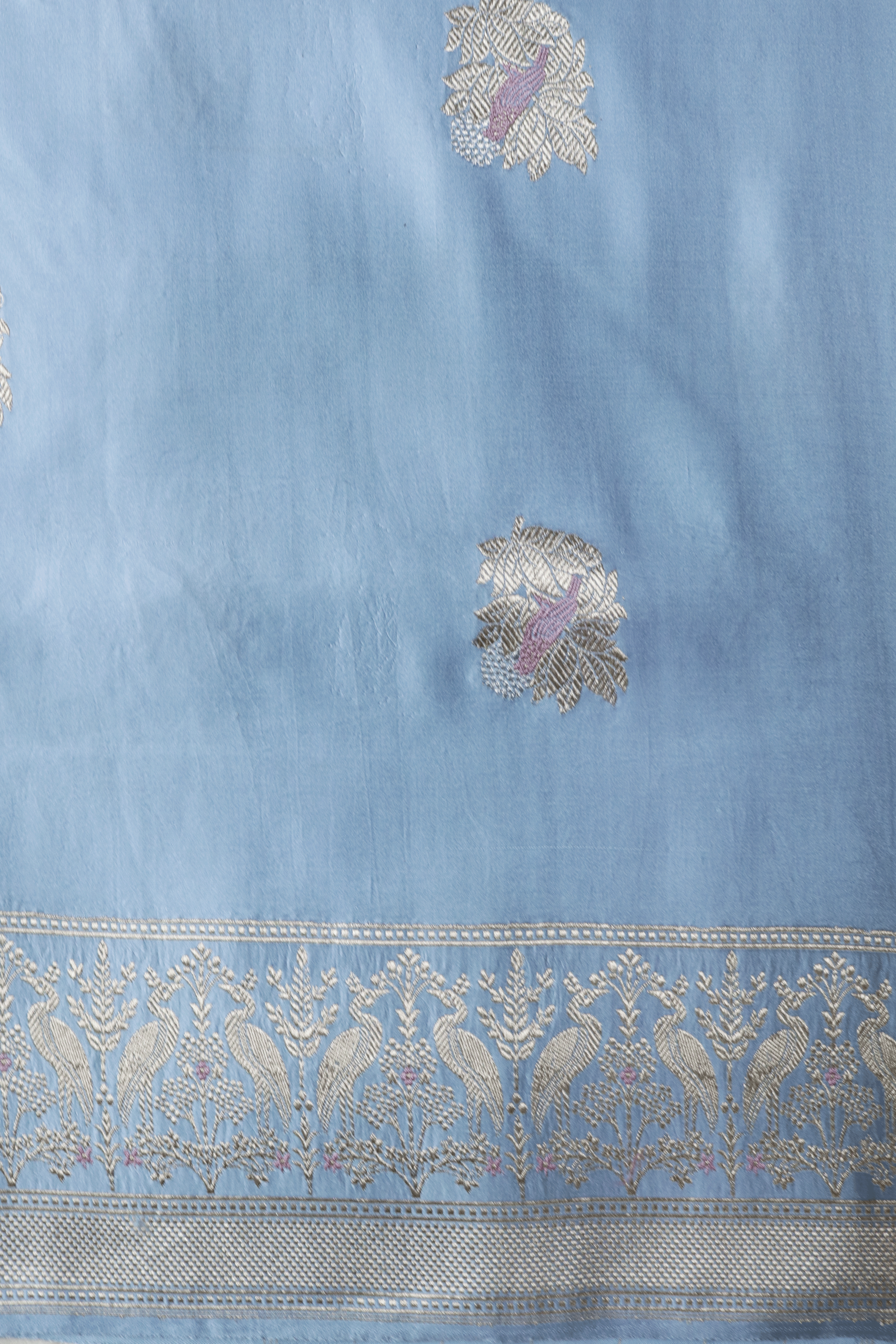 Sky Blue Banarasi Silk Saree with Pastel Motifs  Mokshaa