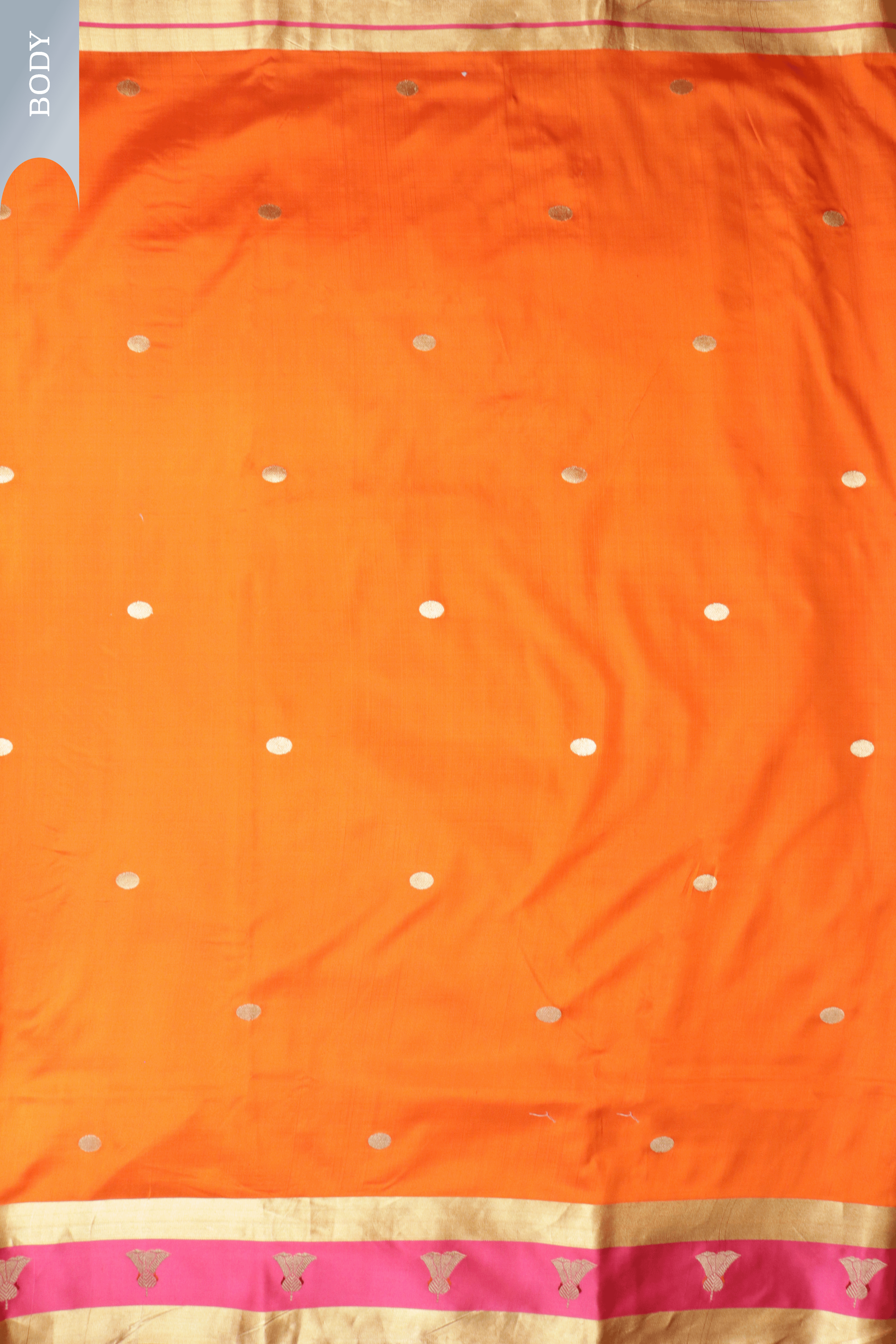 Orange Banarasi Silk Saree with Pink Zari Border  Mokshaa