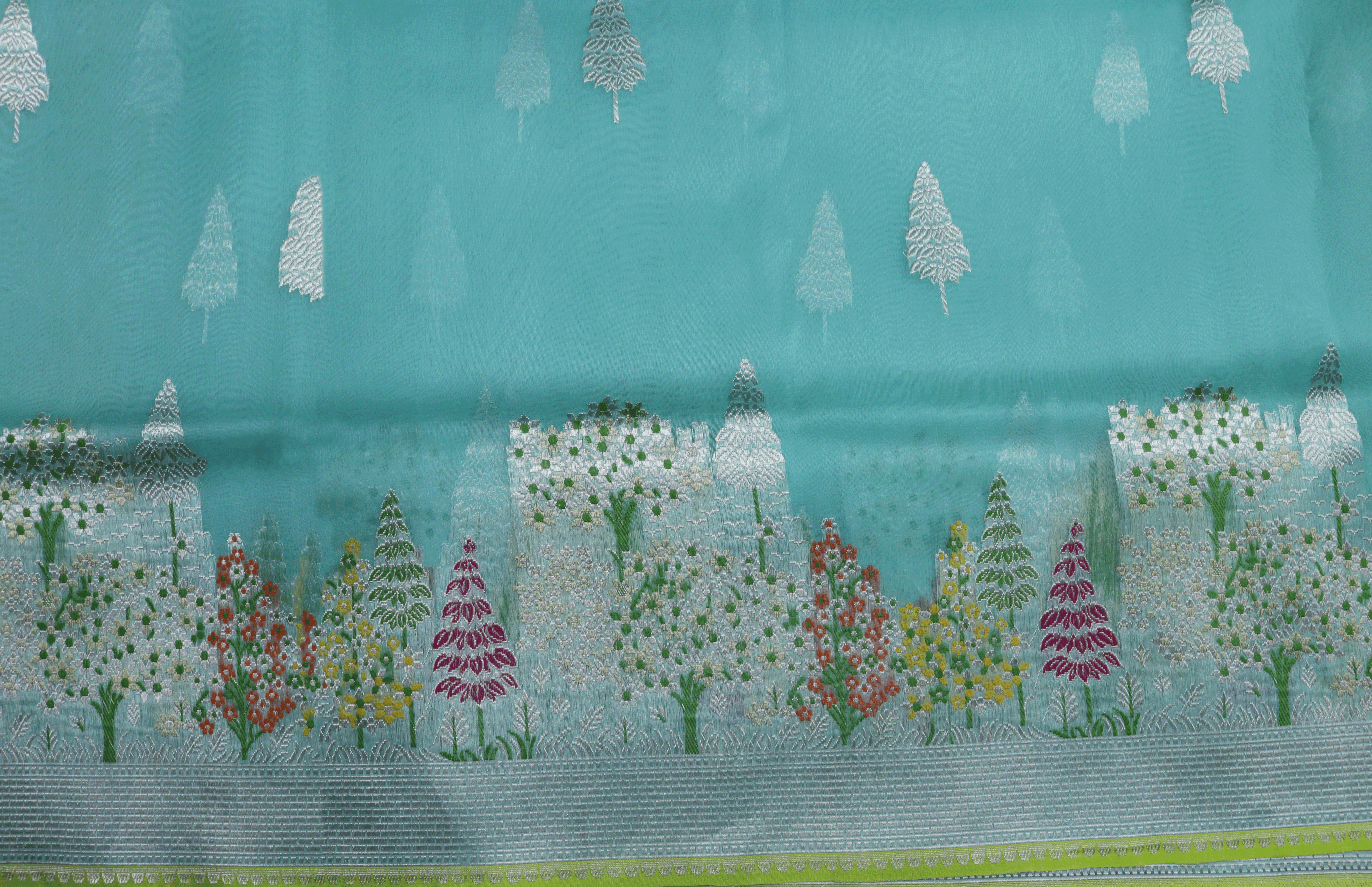 Aqua Blue Banarasi Kora Silk Saree