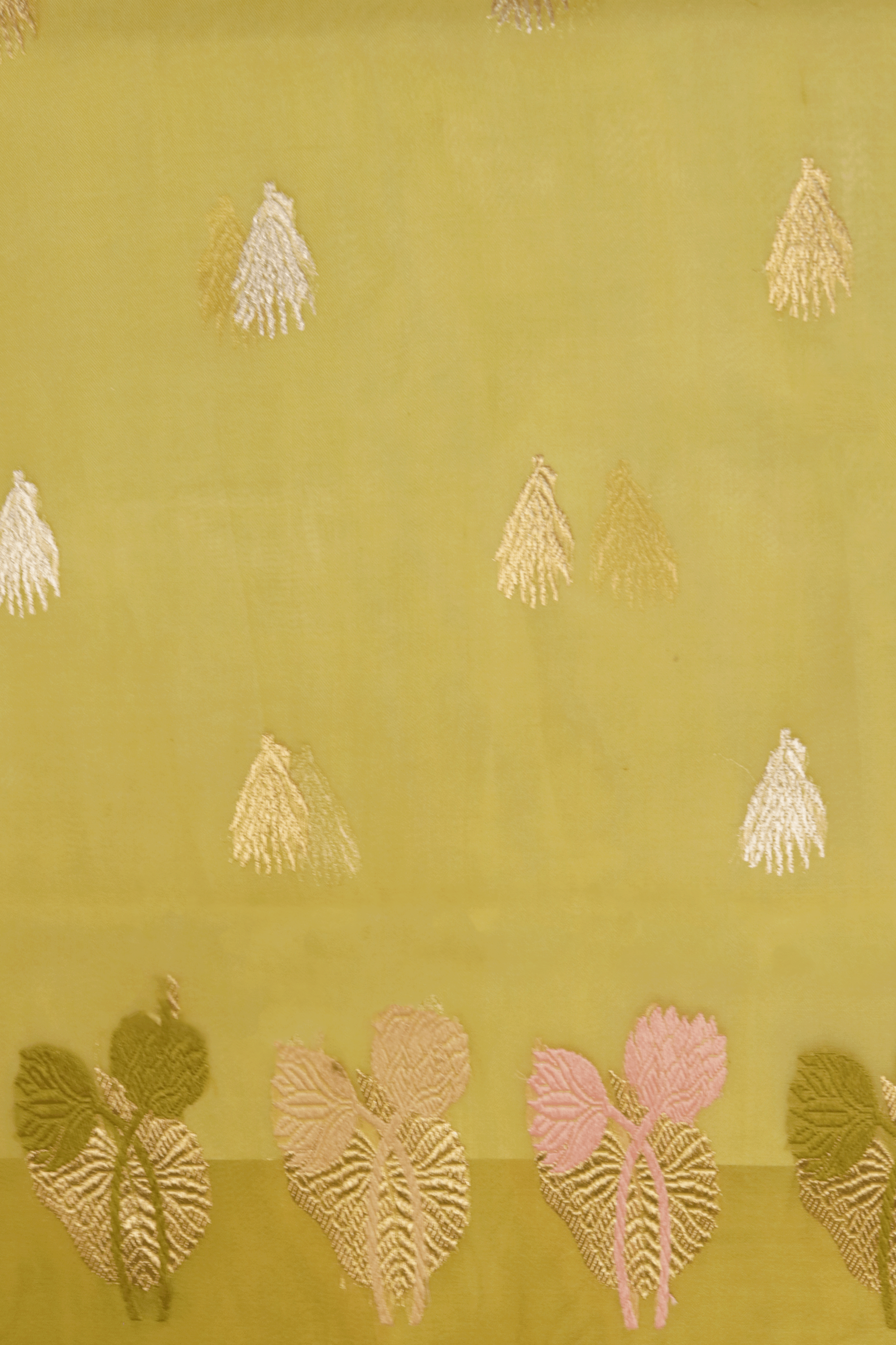 Lime Green Banarasi Kora Silk Saree  Mokshaa