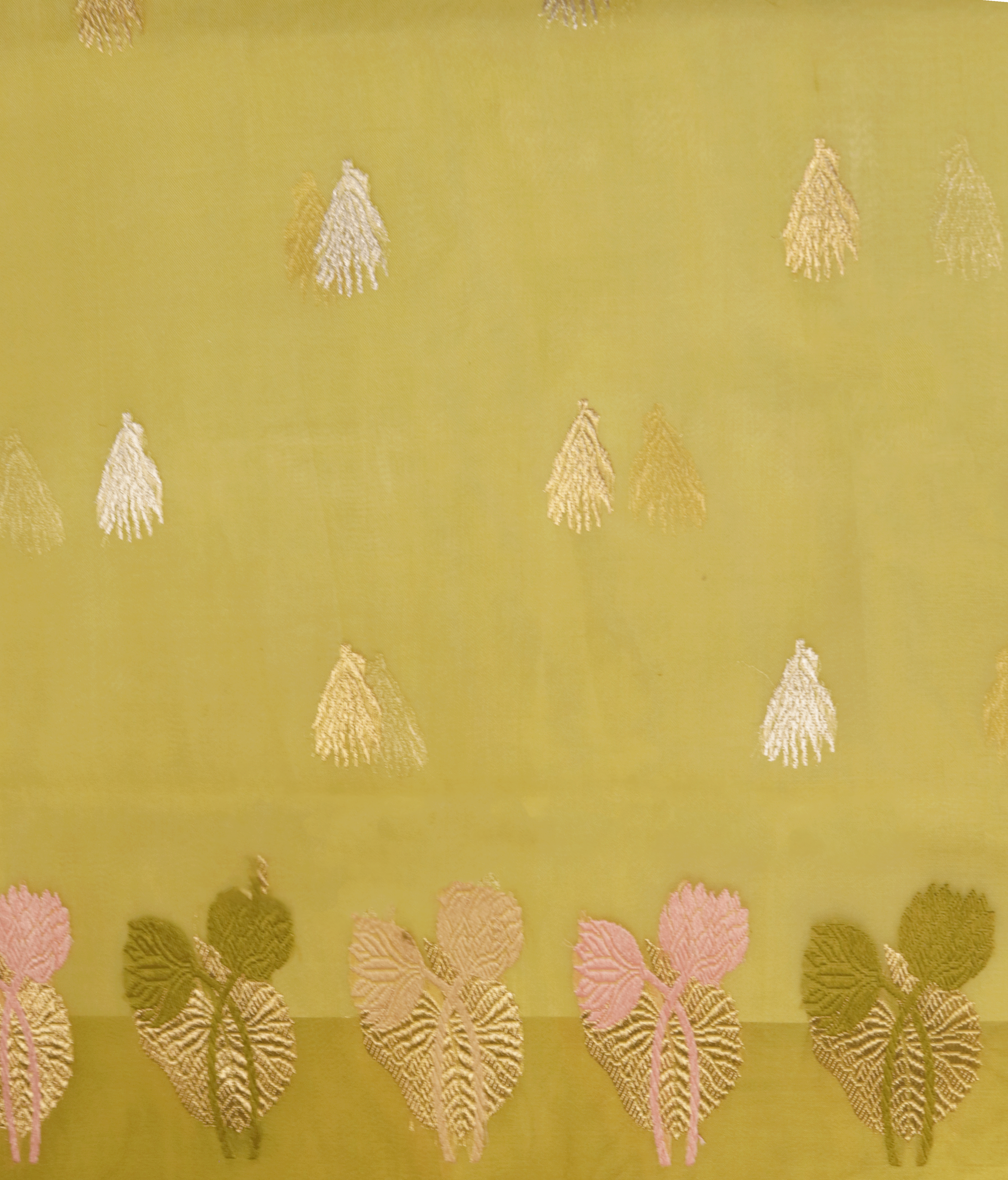 Lime Green Banarasi Kora Silk Saree  Mokshaa