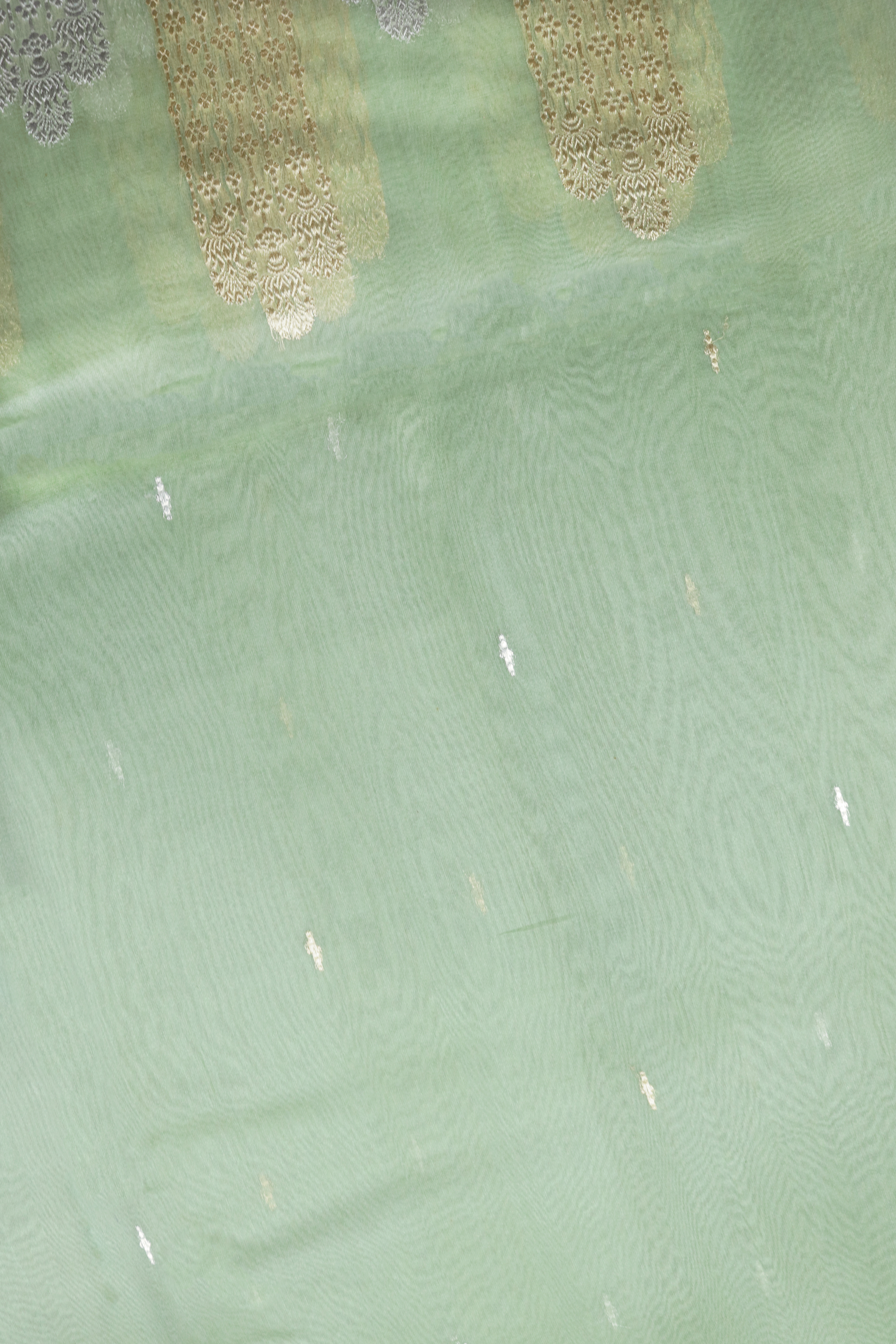 Mint Green Tissue Kora Saree with Dual Zari Temple Motifs  Mokshaa