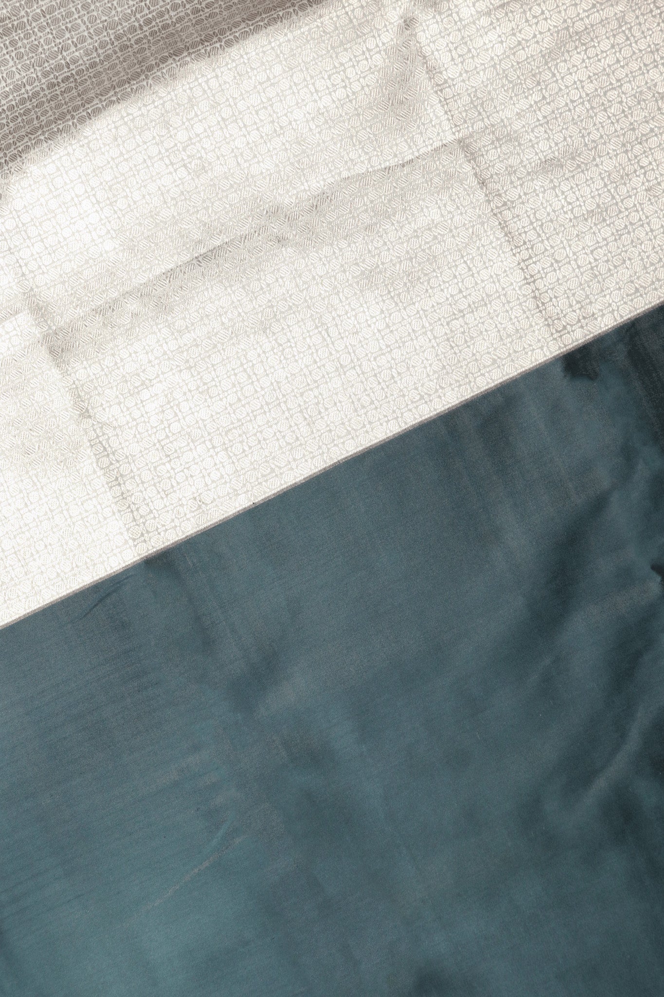 Teal Banarasi Silk Saree with Silver Zari Brocade Border  Mokshaa