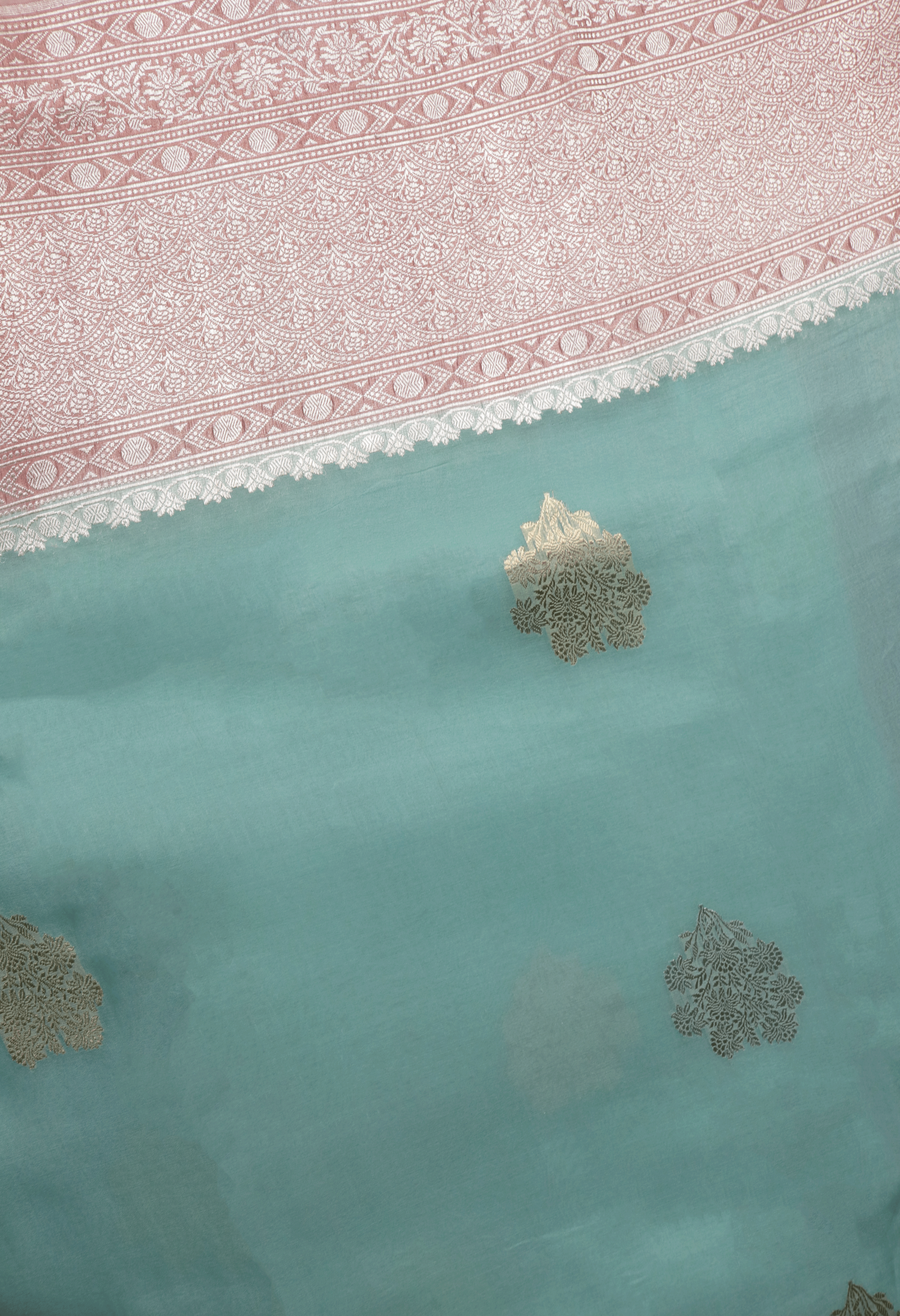 Aqua Blue Banarasi Kora Silk  Mokshaa