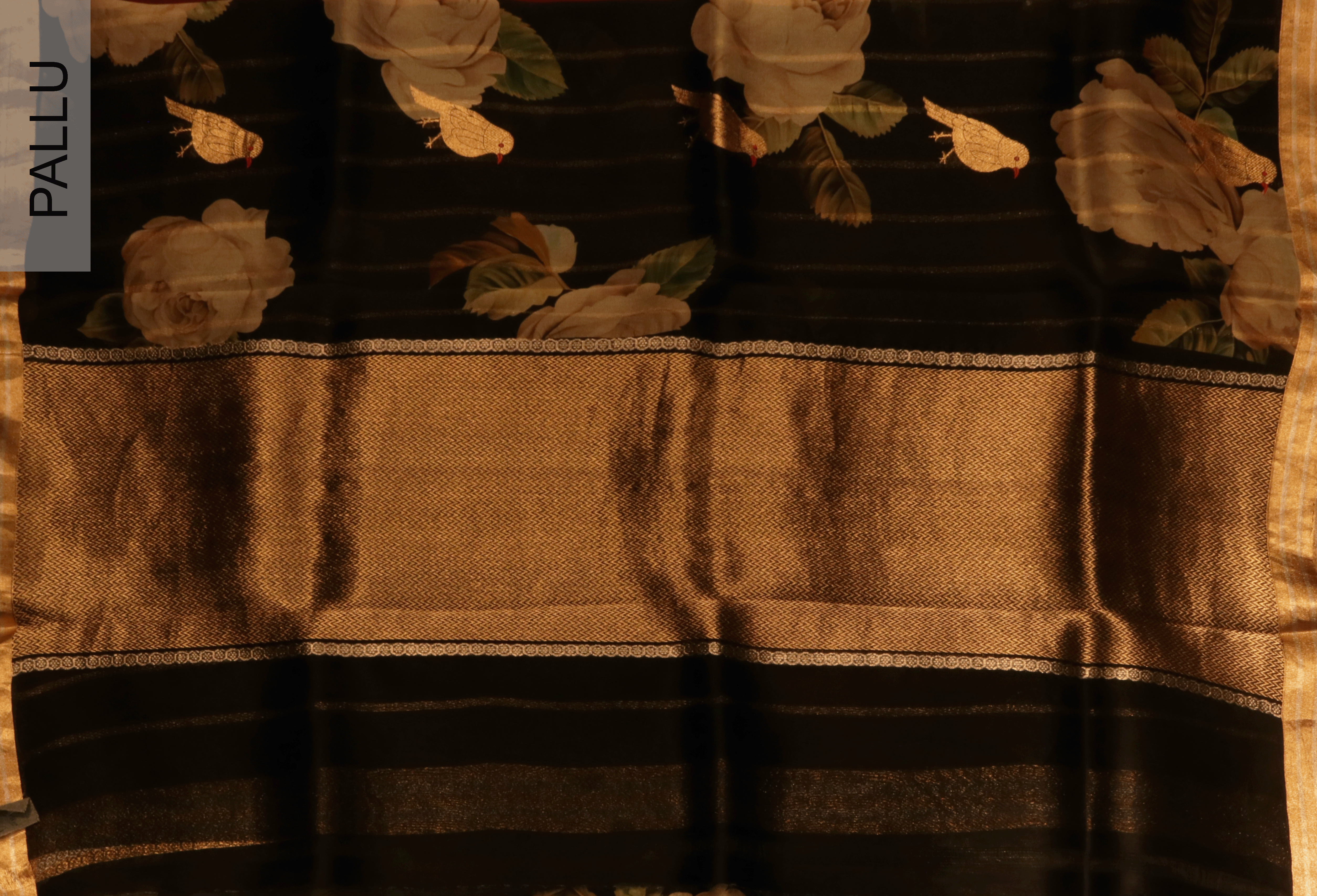 Black Printed Organza Saree  Mokshaa