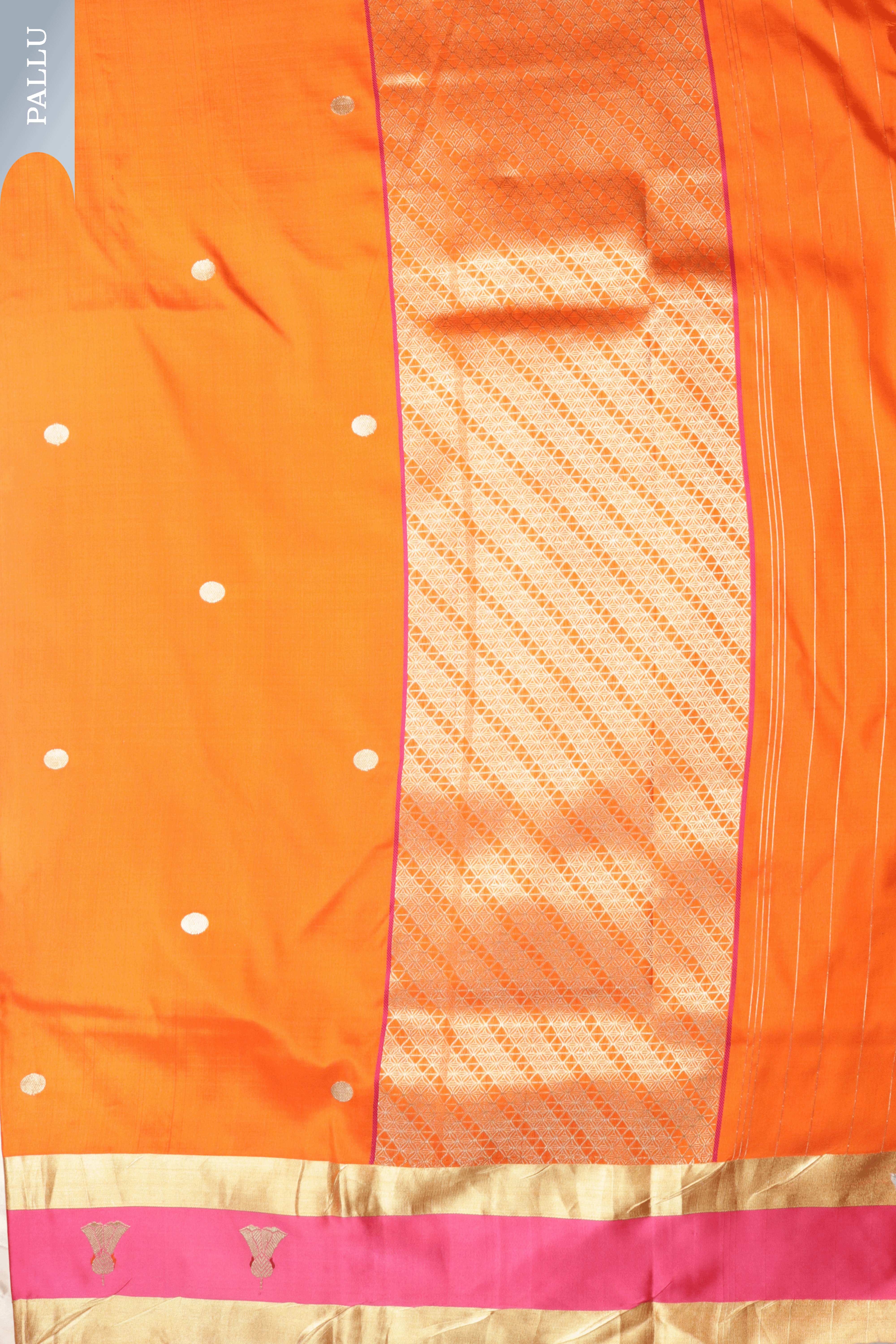 Orange Banarasi Silk Saree with Pink Zari Border  Mokshaa