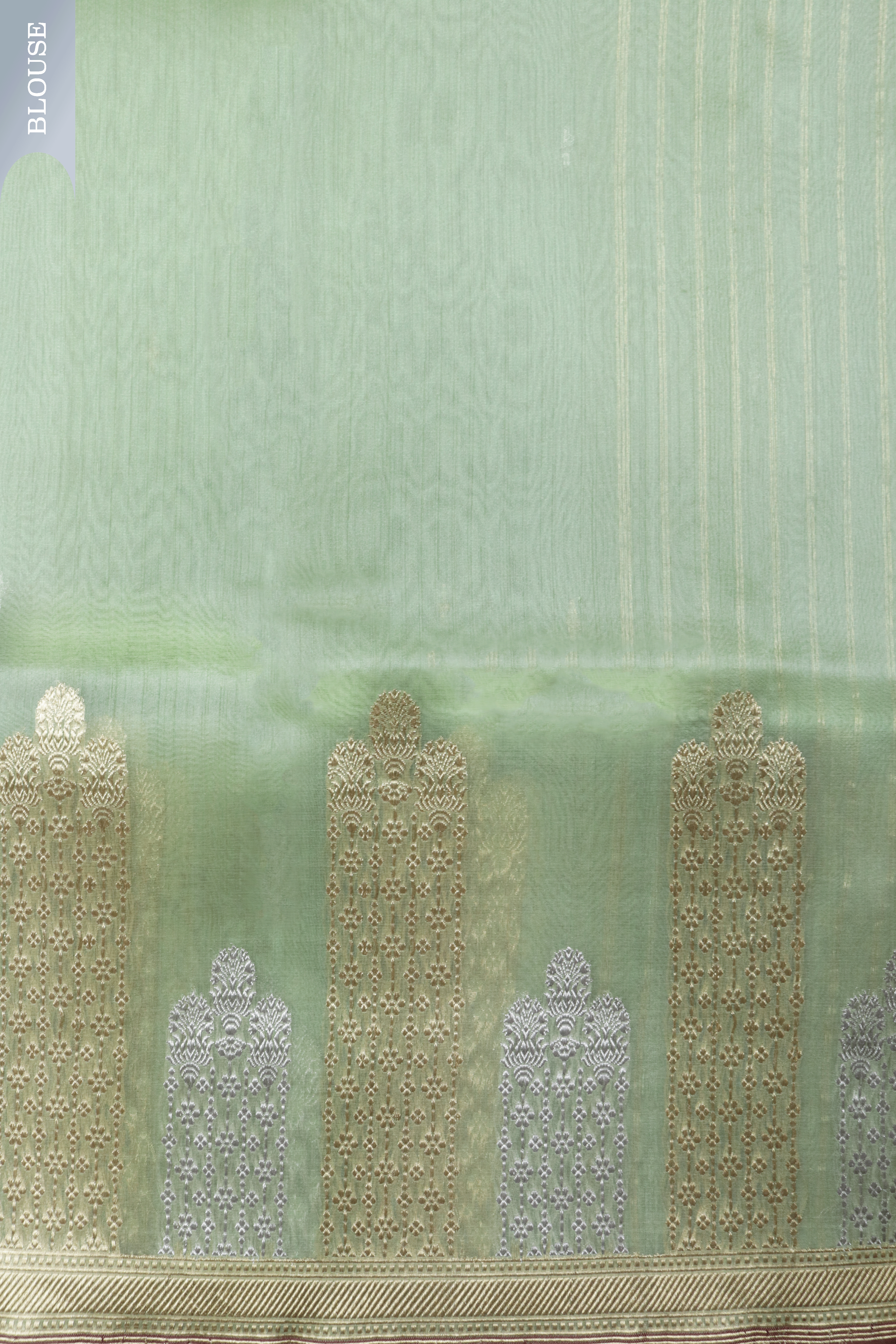 Mint Green Tissue Kora Saree with Dual Zari Temple Motifs  Mokshaa