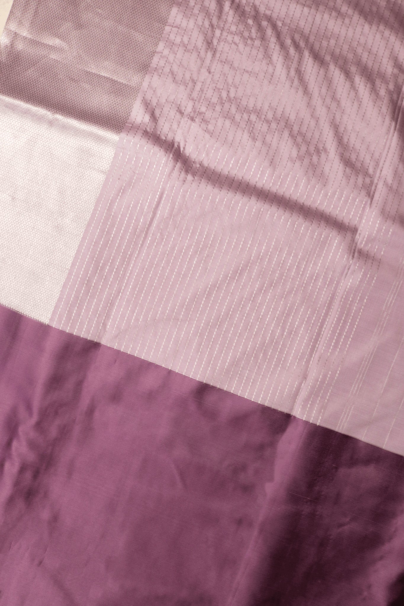 Mauve Banarasi Silk Saree with Soft Silver Zari Border  Mokshaa