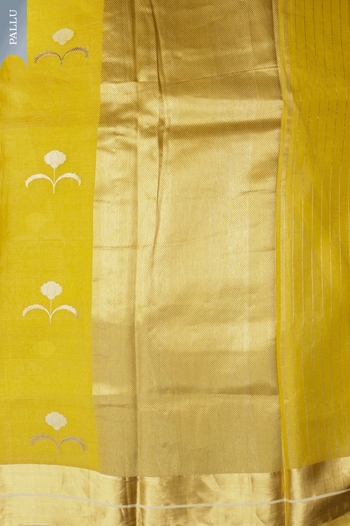 Sun Yellow Banaras Tissue Silk Saree with Zari Floral Buttas and Rich Golden Pallu  Mokshaa