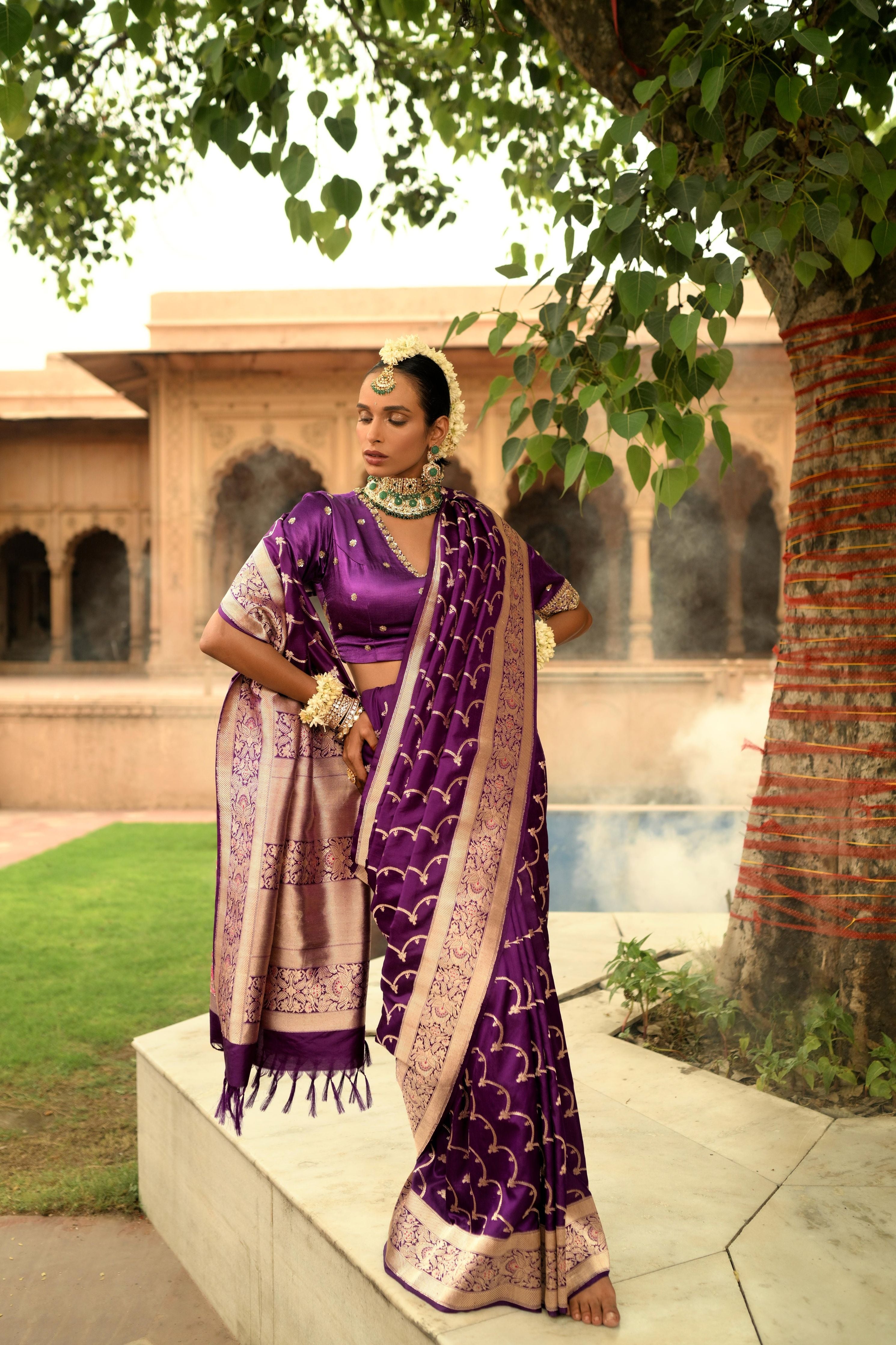 Purple Banarasi Silk Saree - Mokshaa