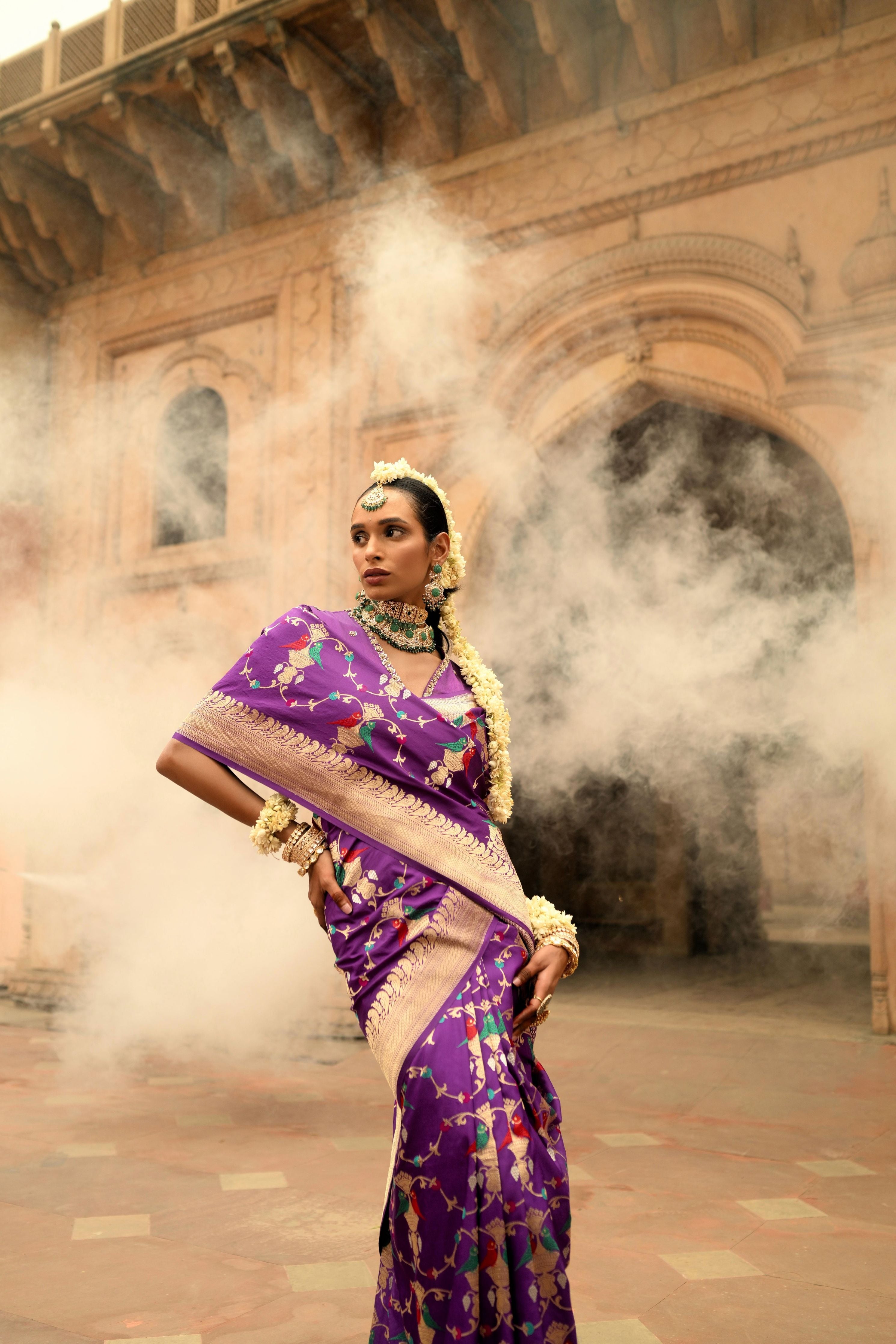 Purple Banarasi Silk Saree - Mokshaa