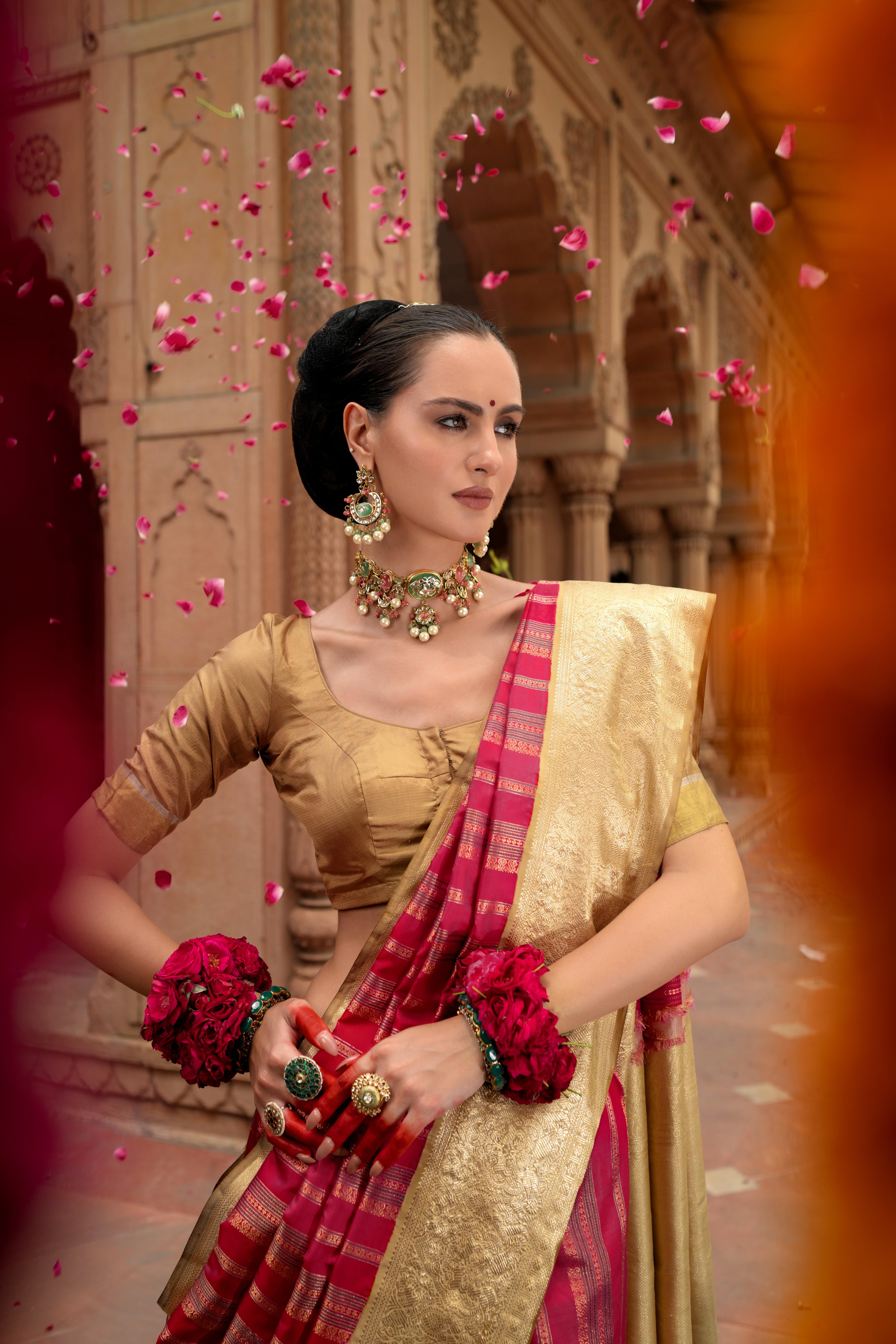 Pink Kanchipuram Silk Saree - Mokshaa