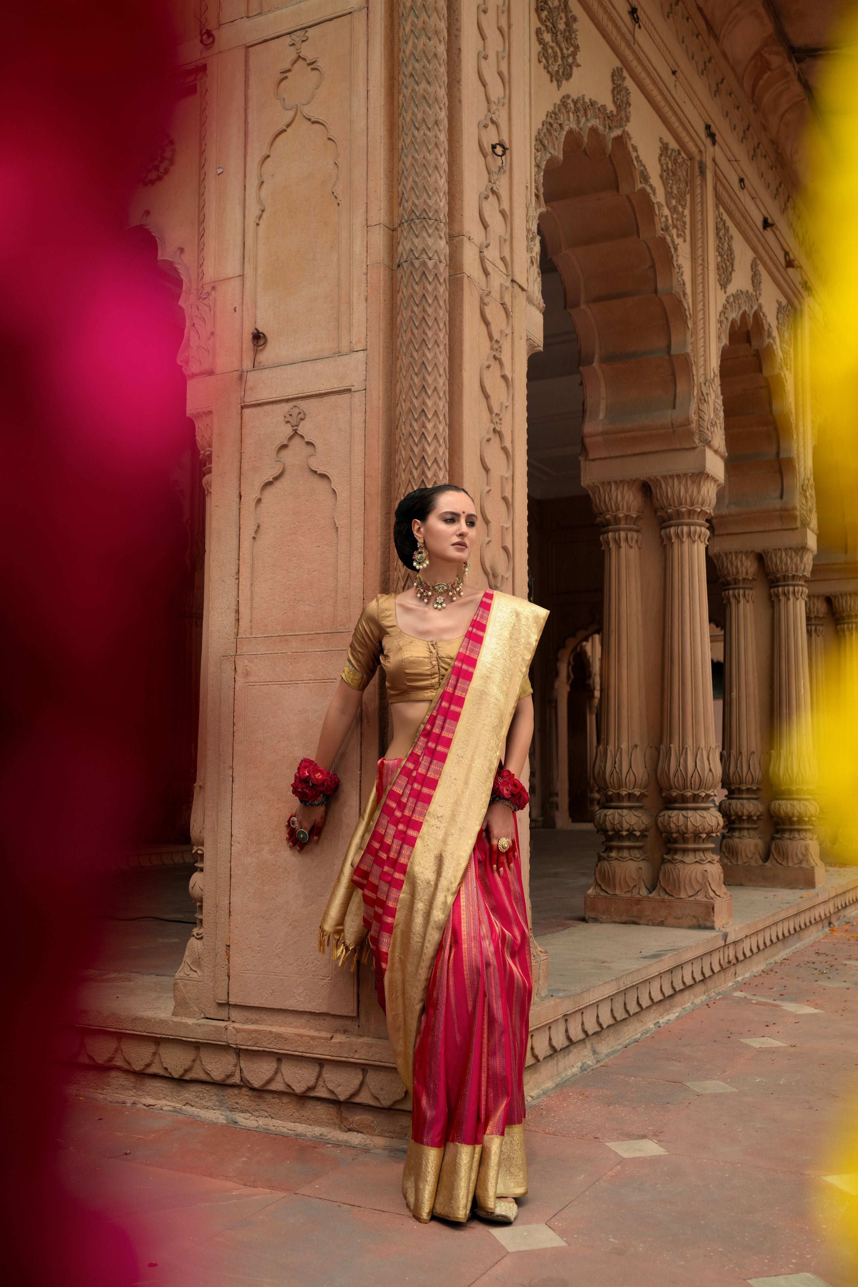 Pink Kanchipuram Silk Saree - Mokshaa