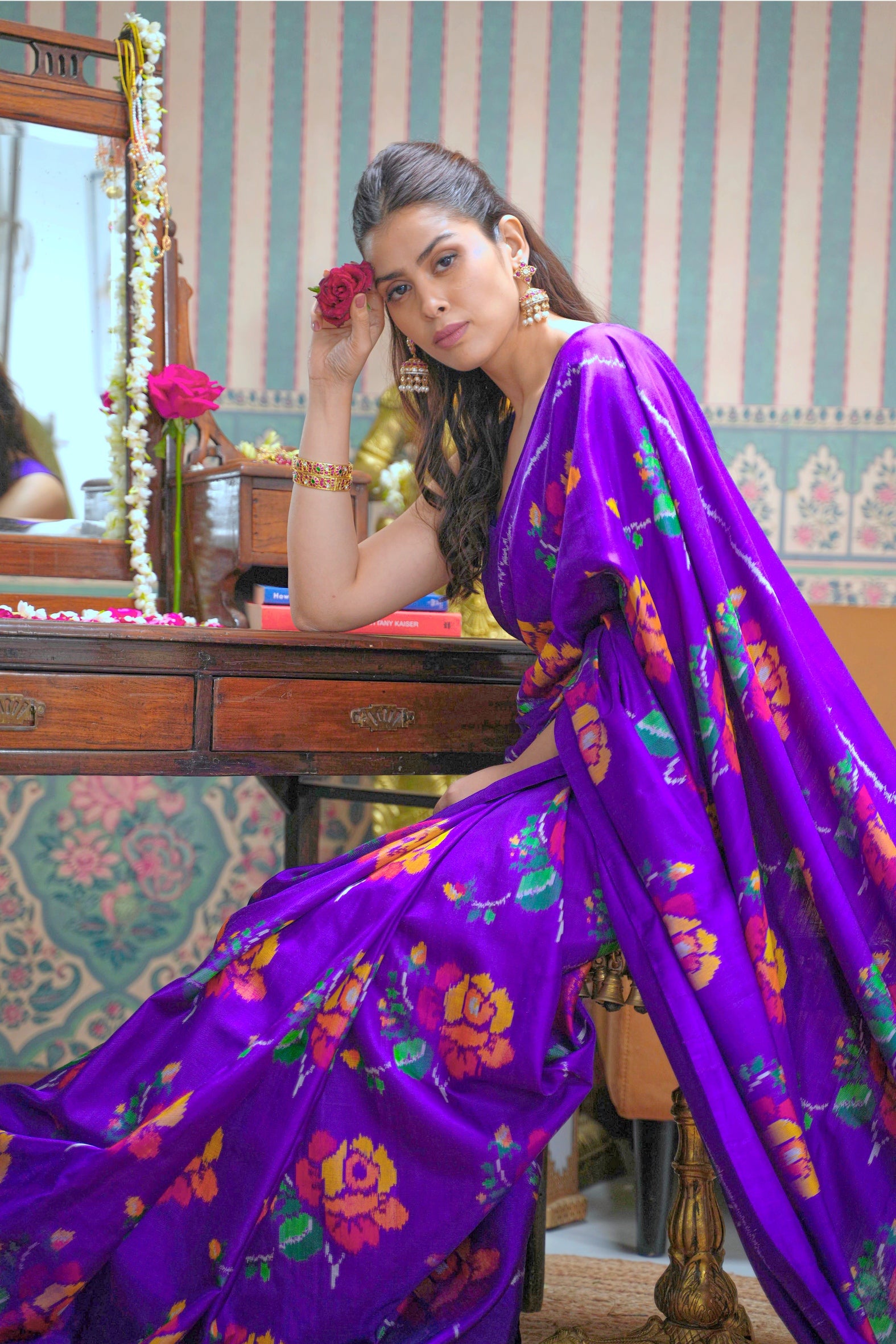 Purple Twill Silk Patola Weaving Saree