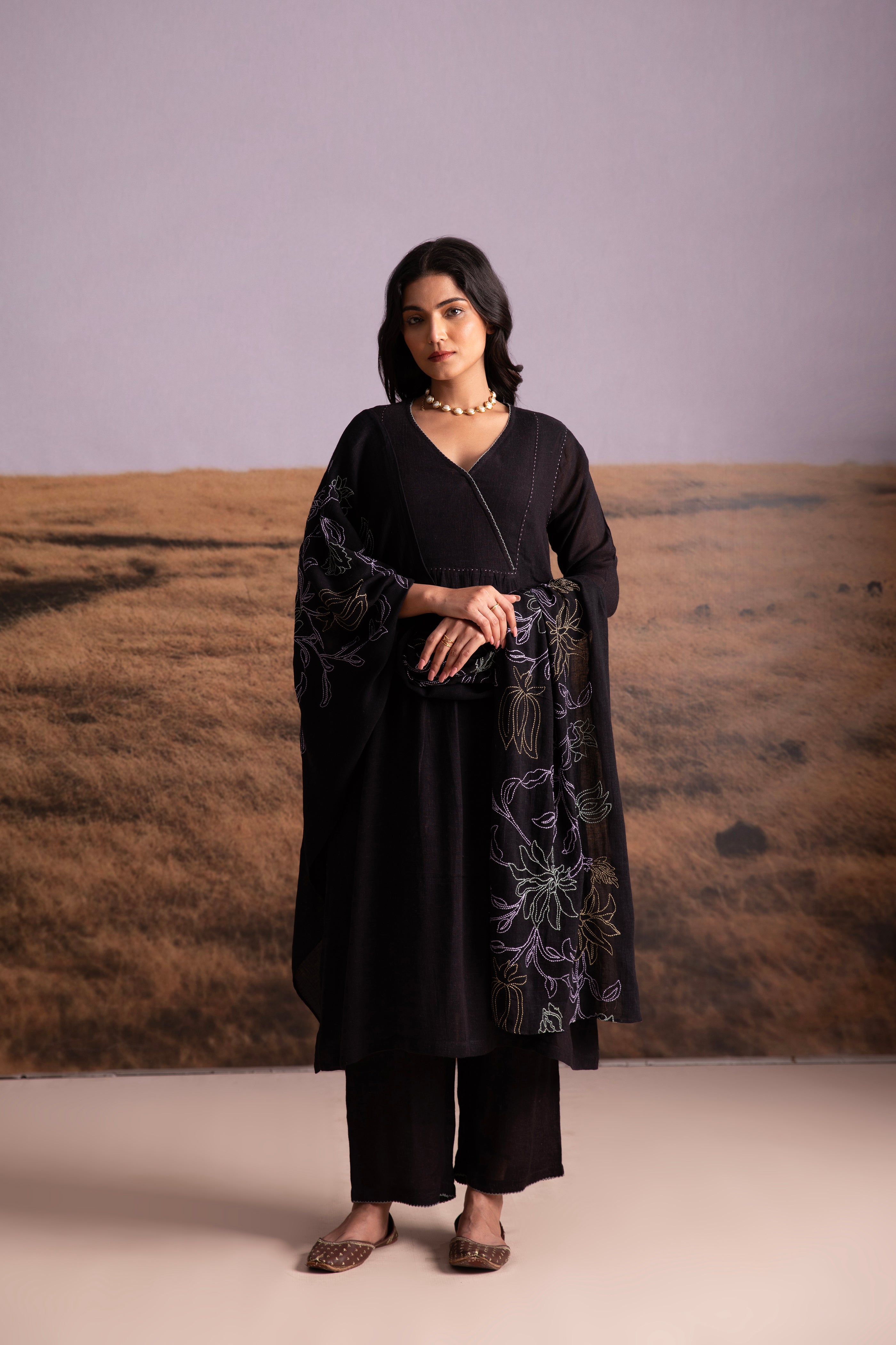 Black Linen Salwar Set