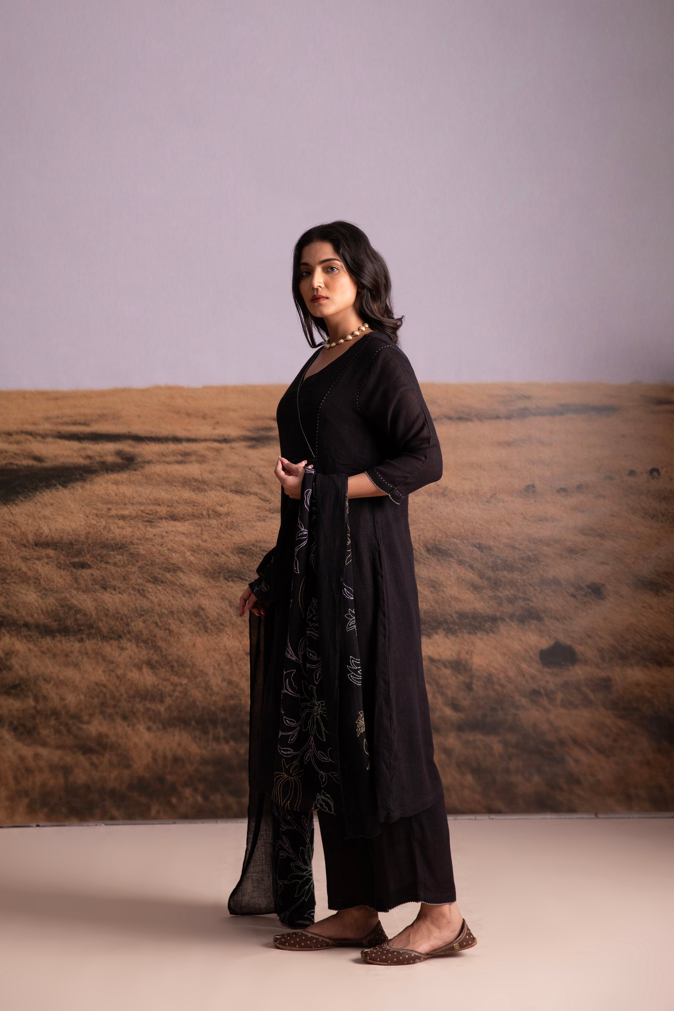 Black Linen Salwar Set