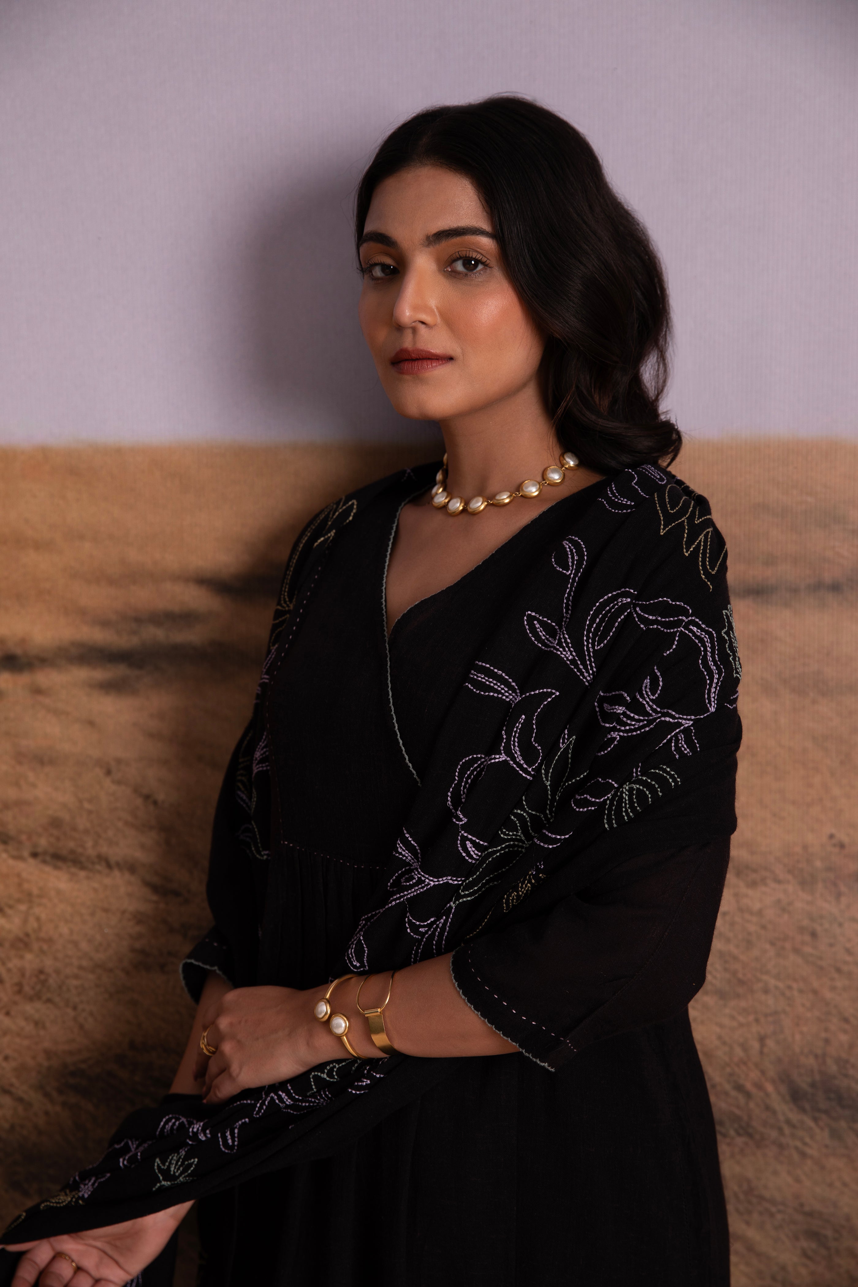 Black Linen Salwar Set