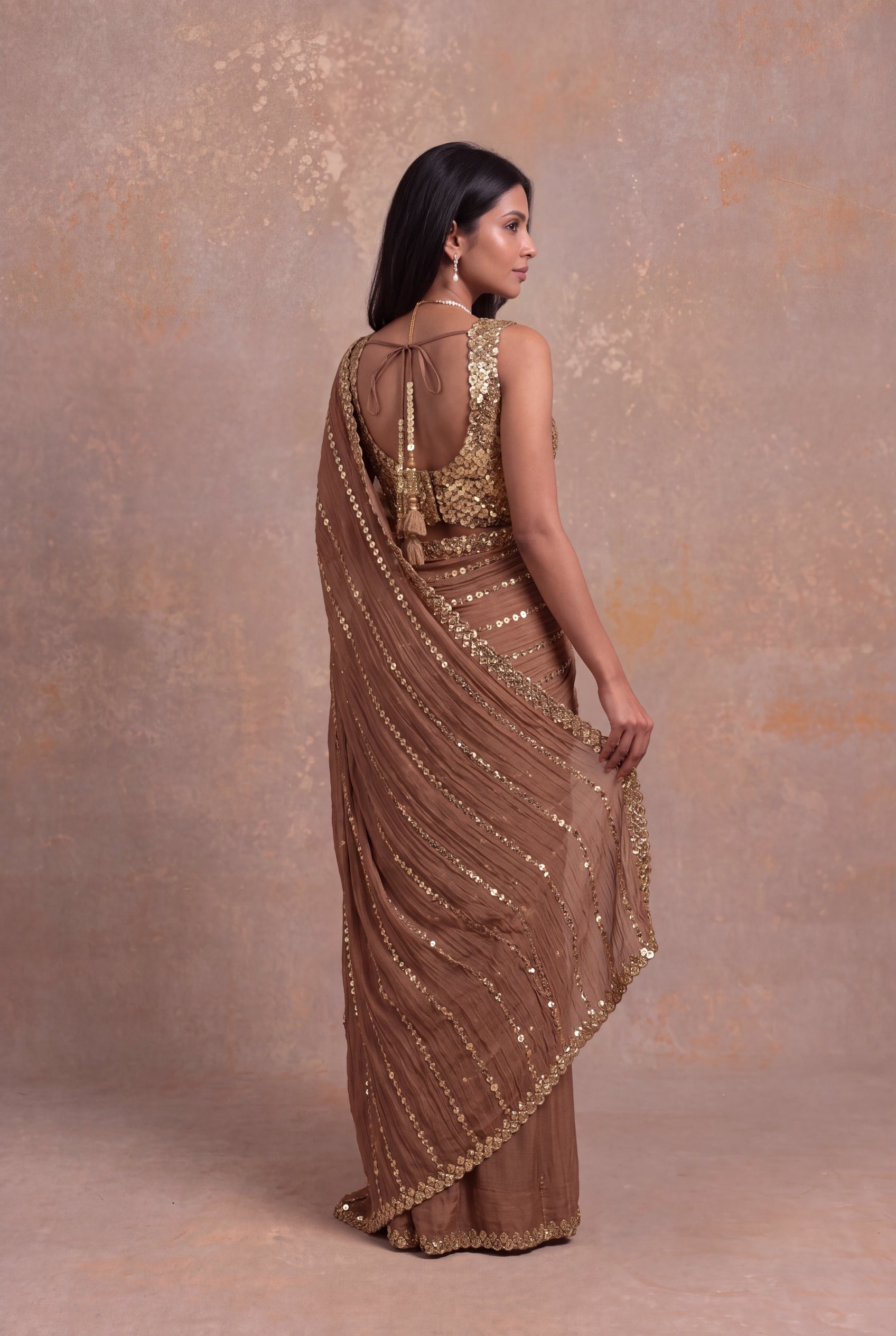 Brown Crush Crepe Saree