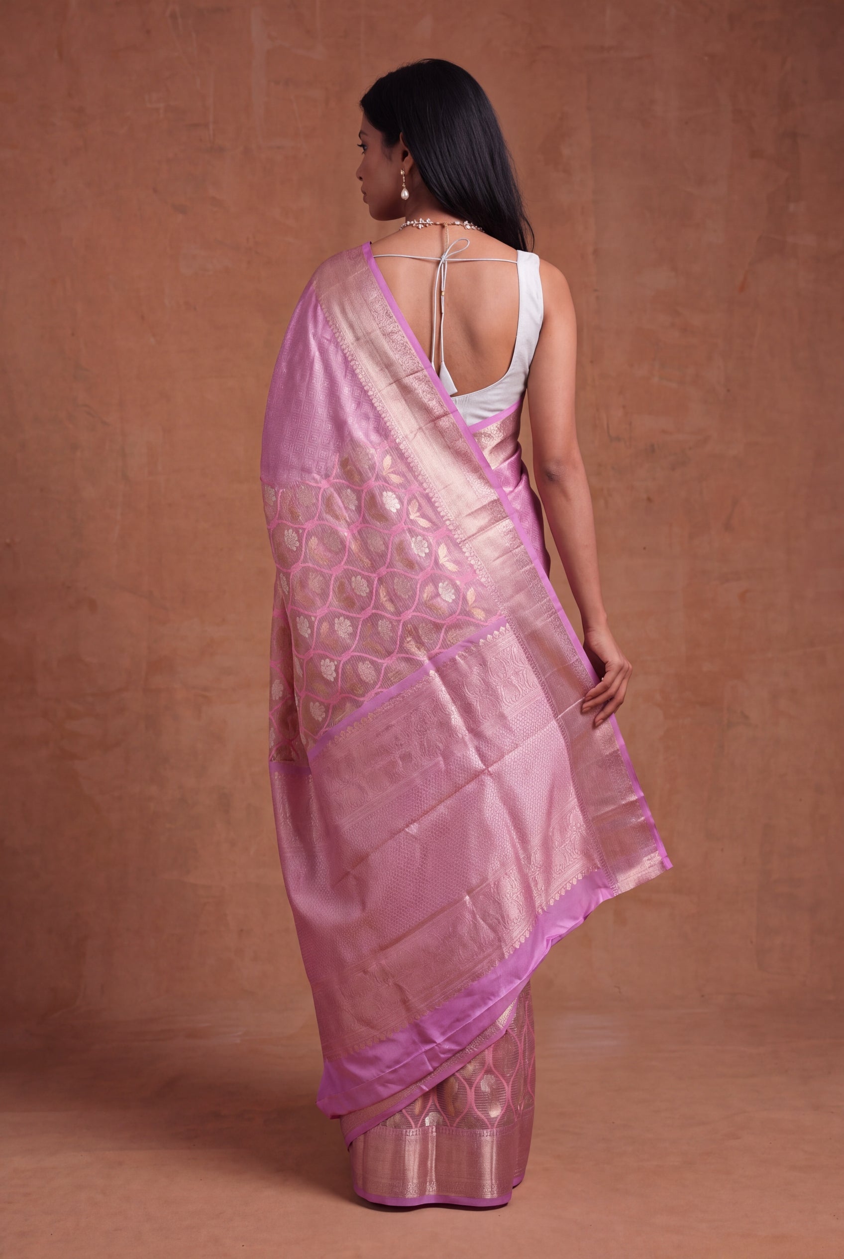 Lavender Pink Kanchivaram Silk Fusion Saree