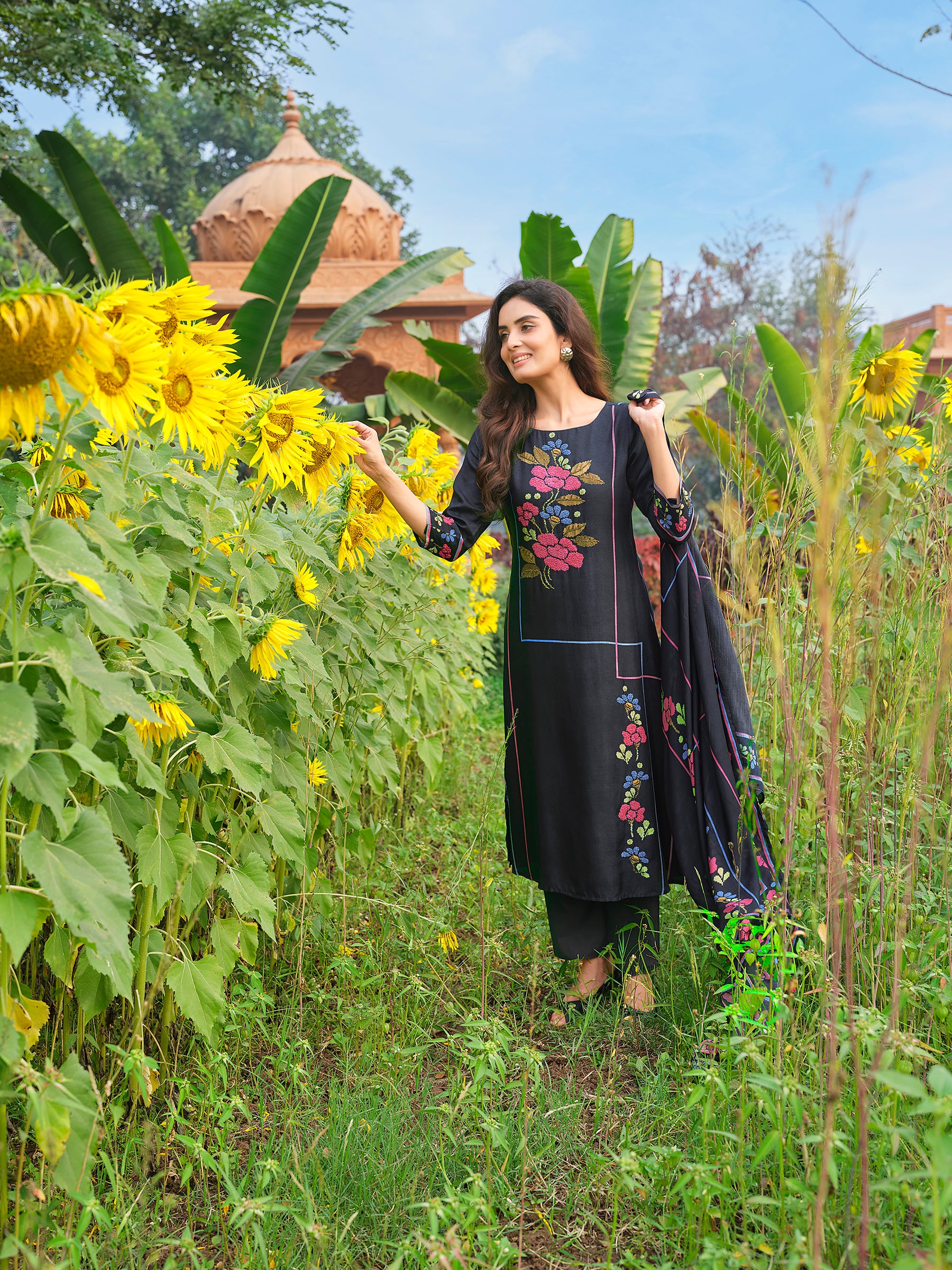 Black Floral Printed Salwar Set