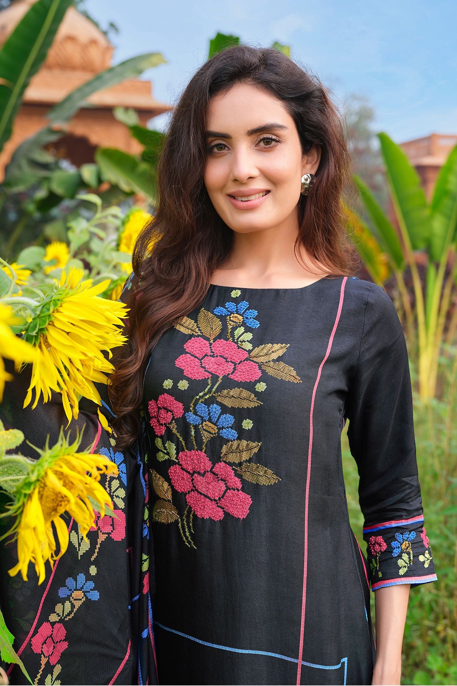 Black Floral Printed Salwar Set