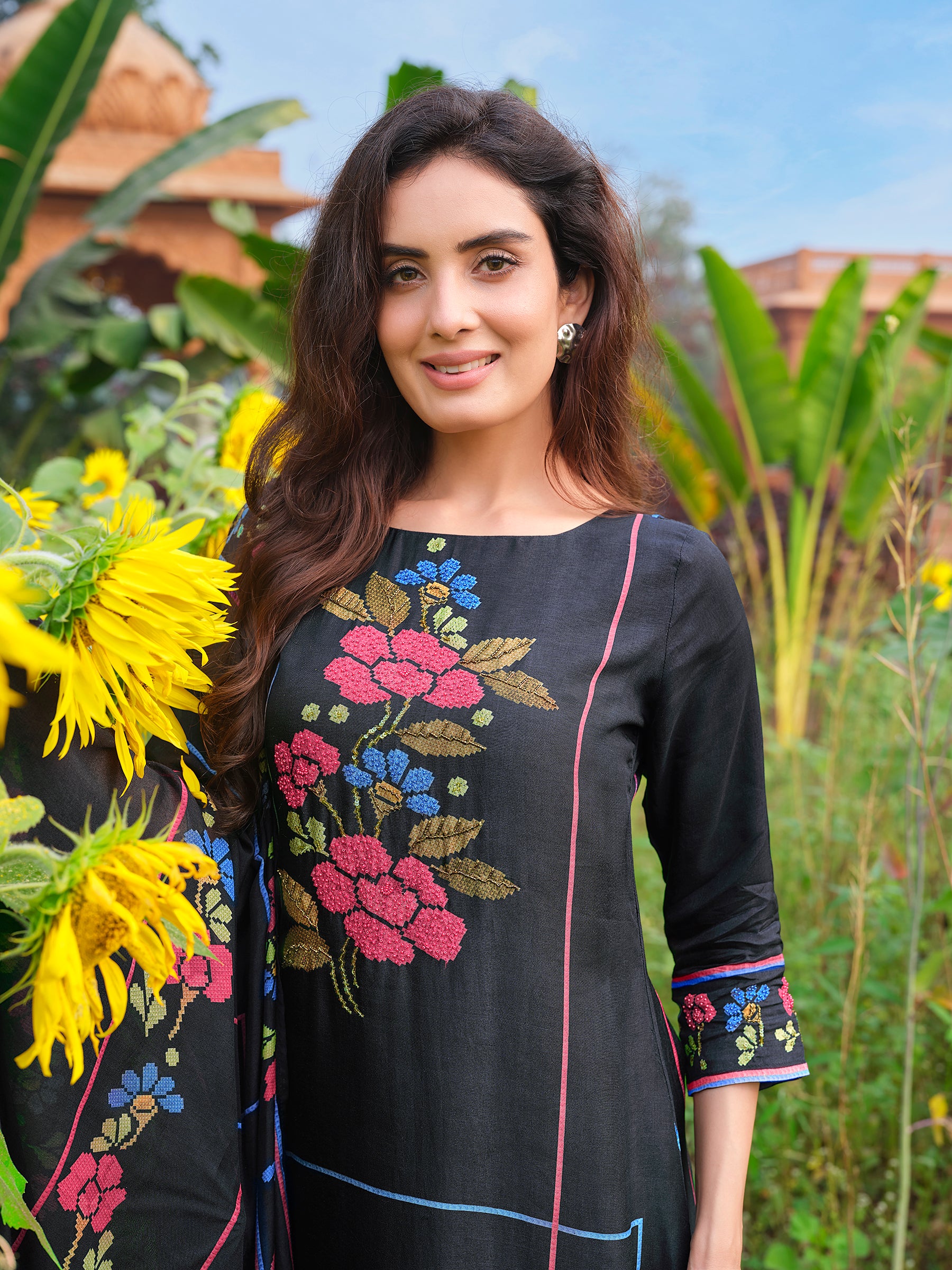 Black Floral Printed Salwar Set