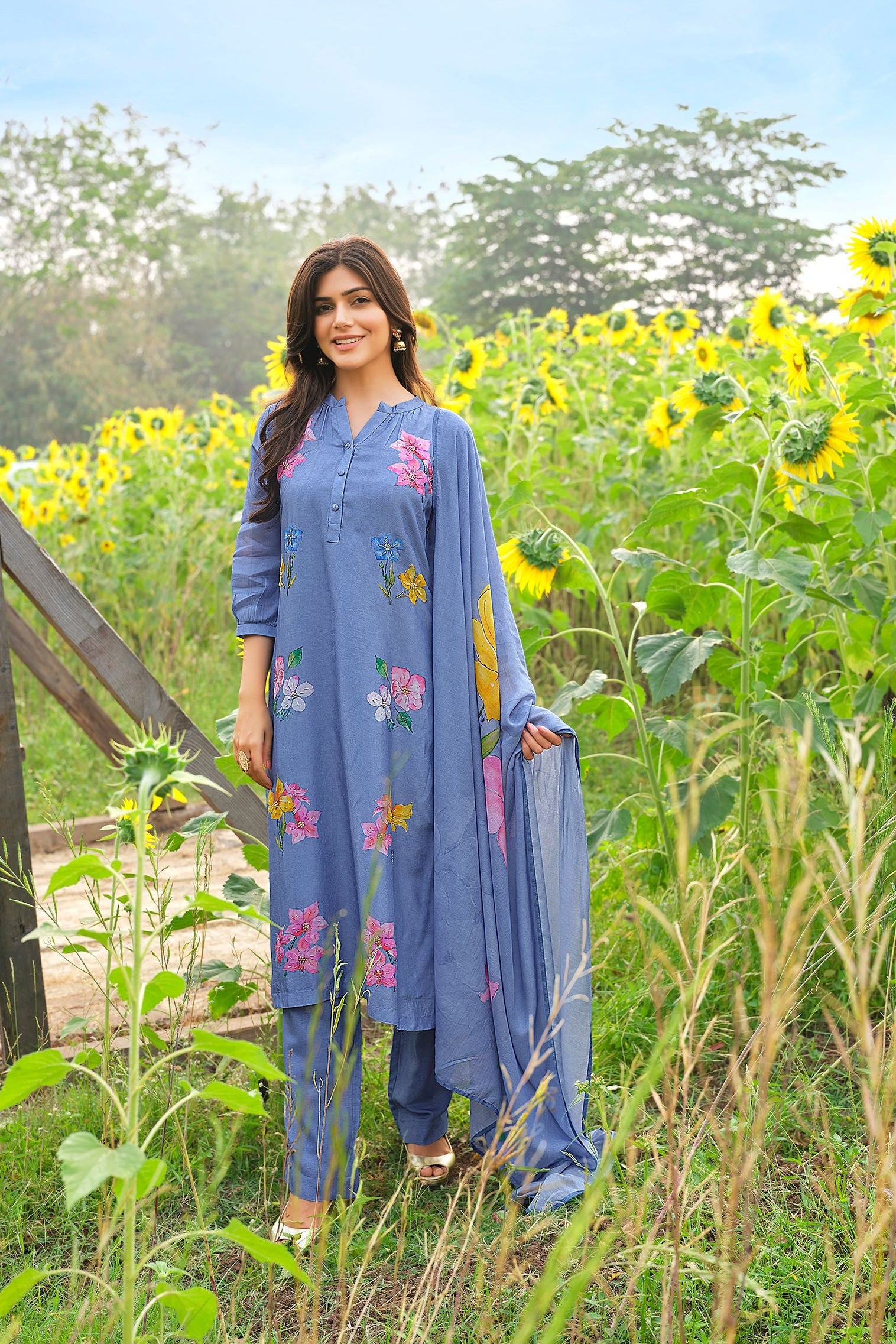 Blue Floral Printed Salwar Set