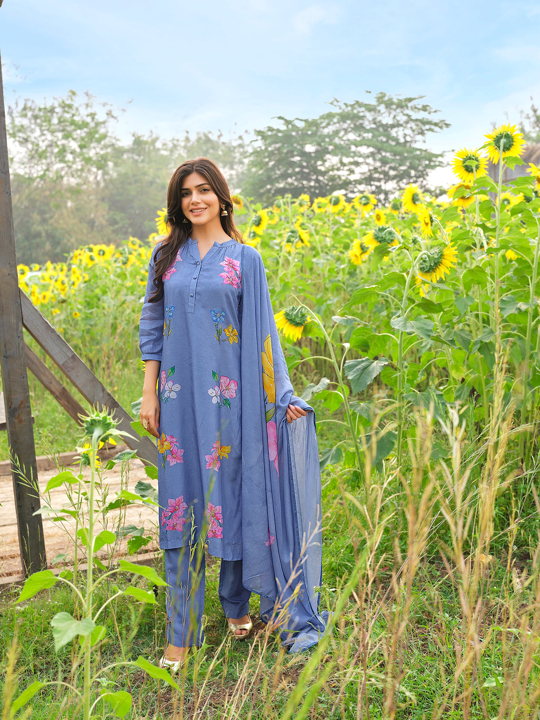 Blue Floral Printed Salwar Set