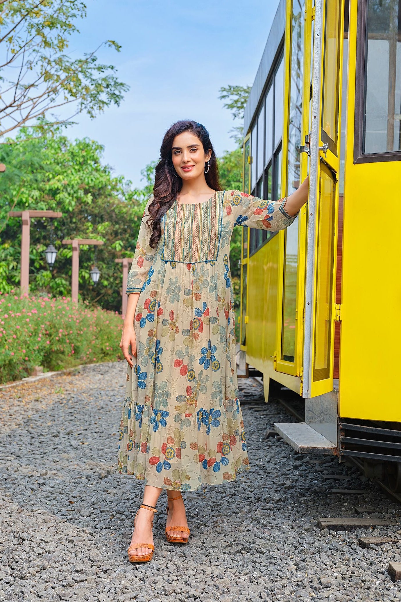 Beige Printed Dress