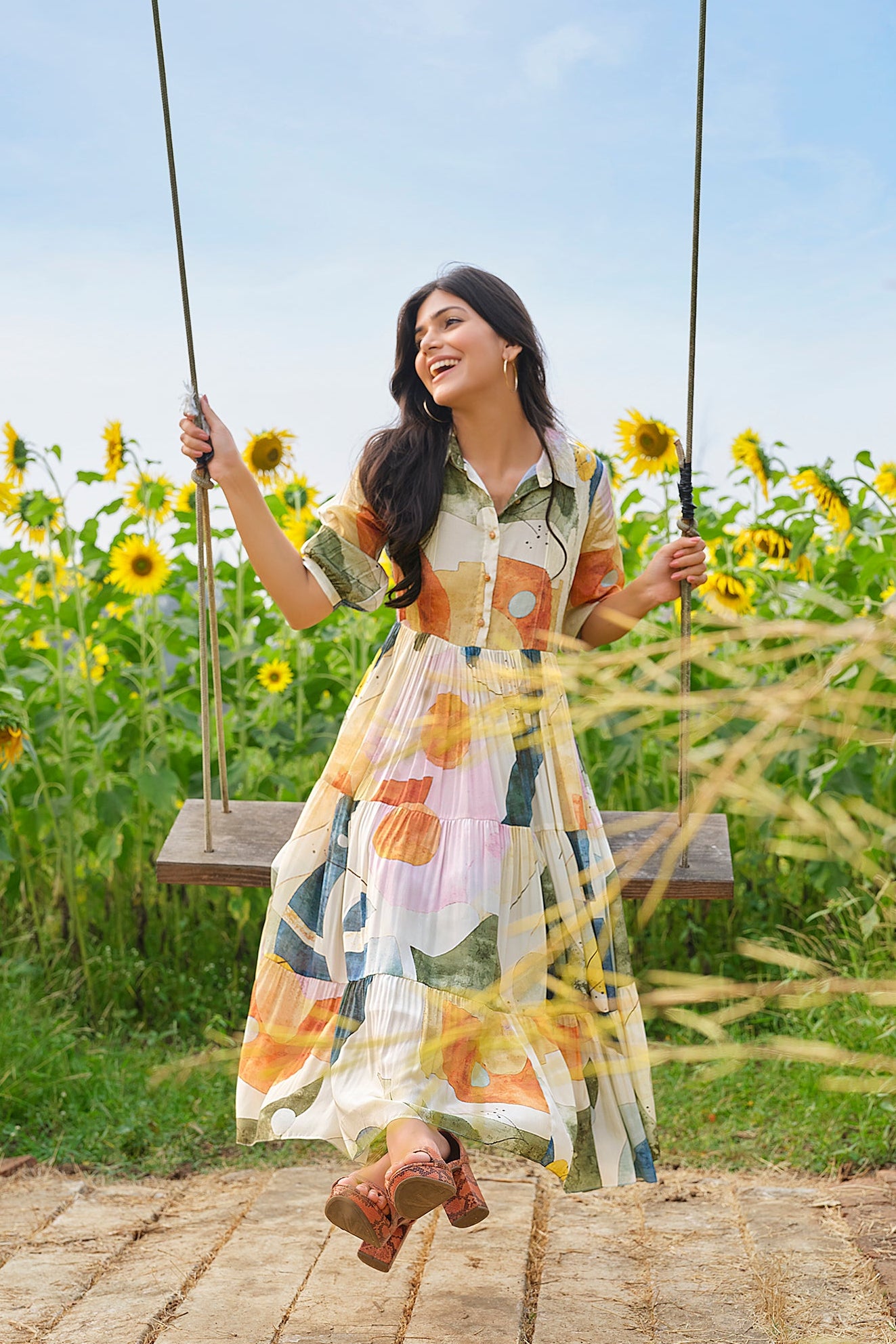Beige - Multicolour Printed Dress