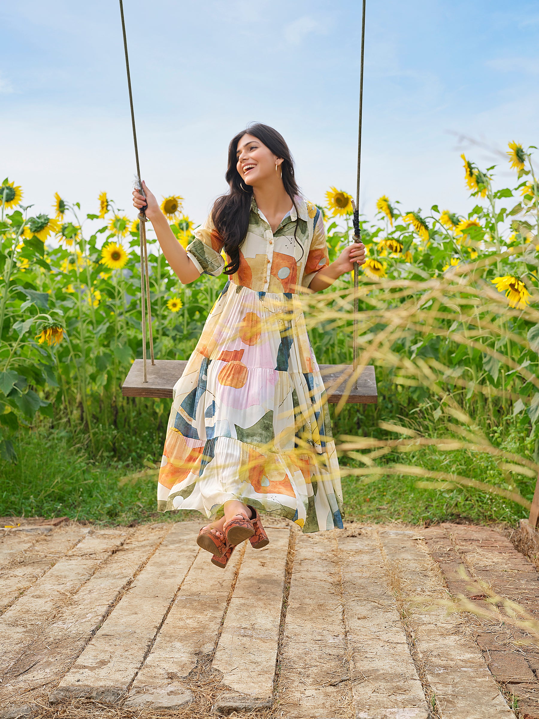 Beige - Multicolour Printed Dress