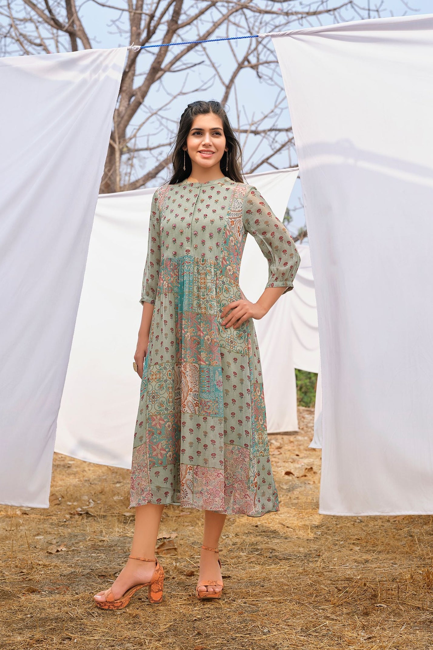Sage Green Printed Dress
