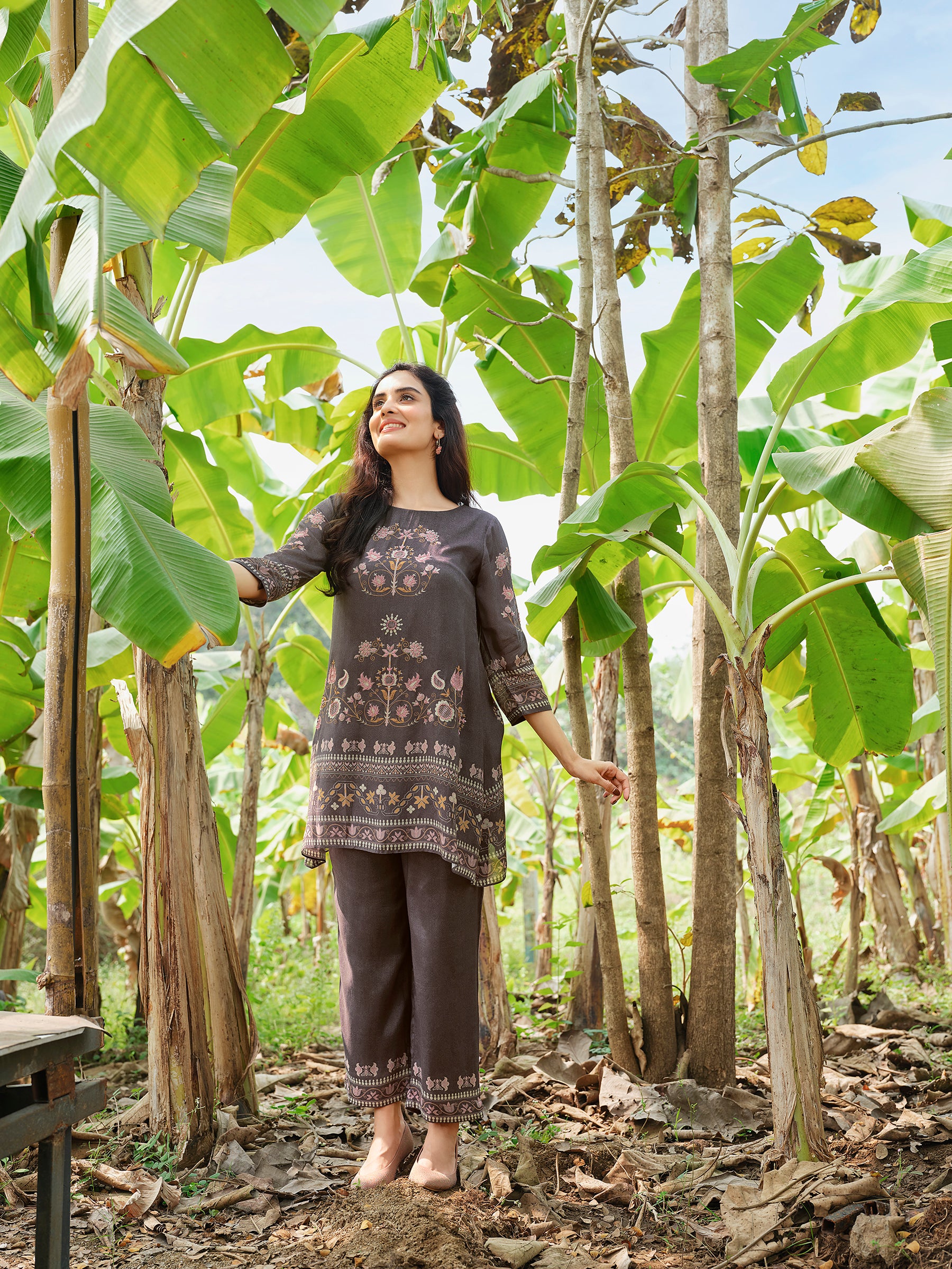 Brown Printed Kurta Set