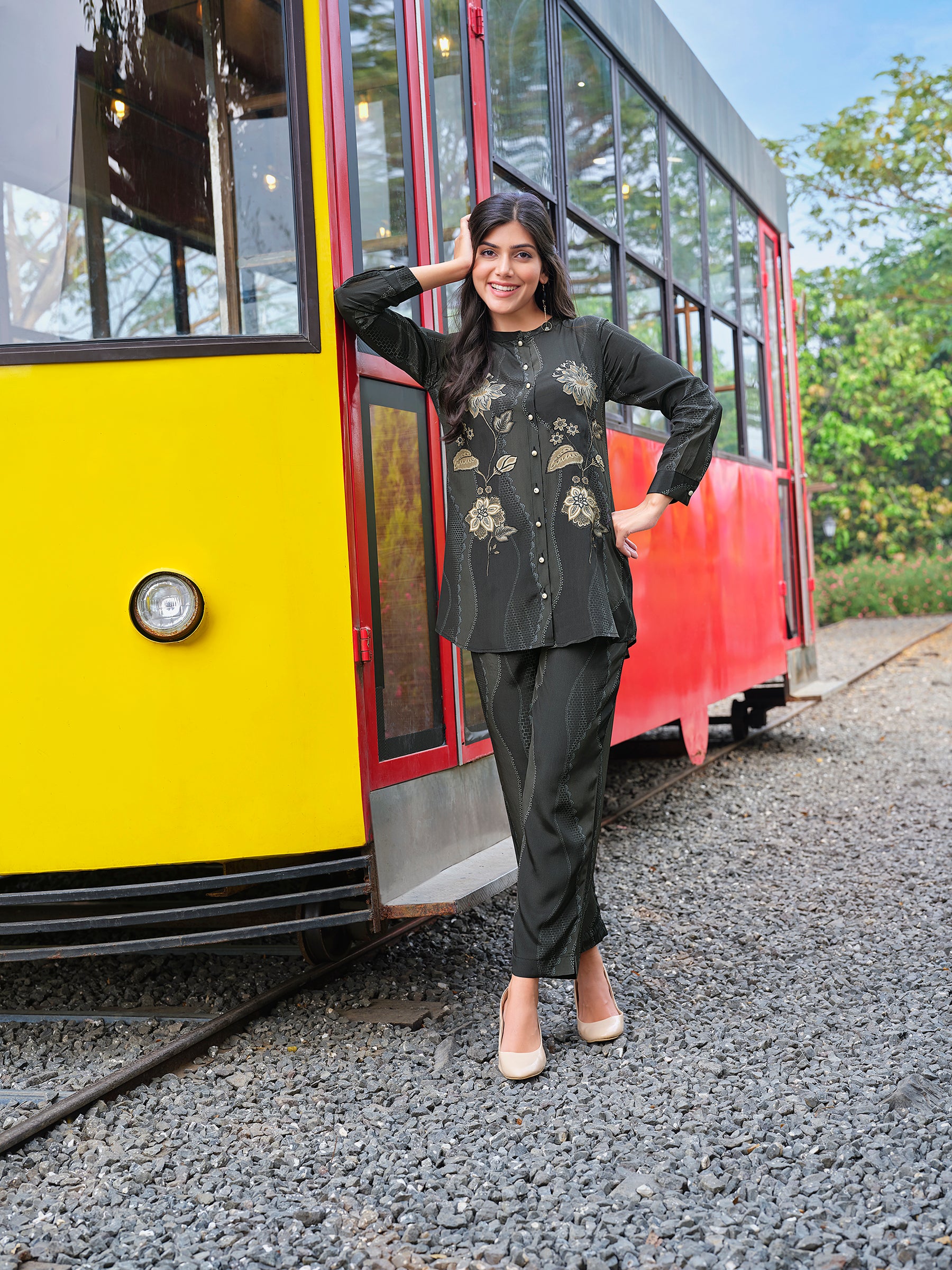 Olive Embroidered Co-ord Set