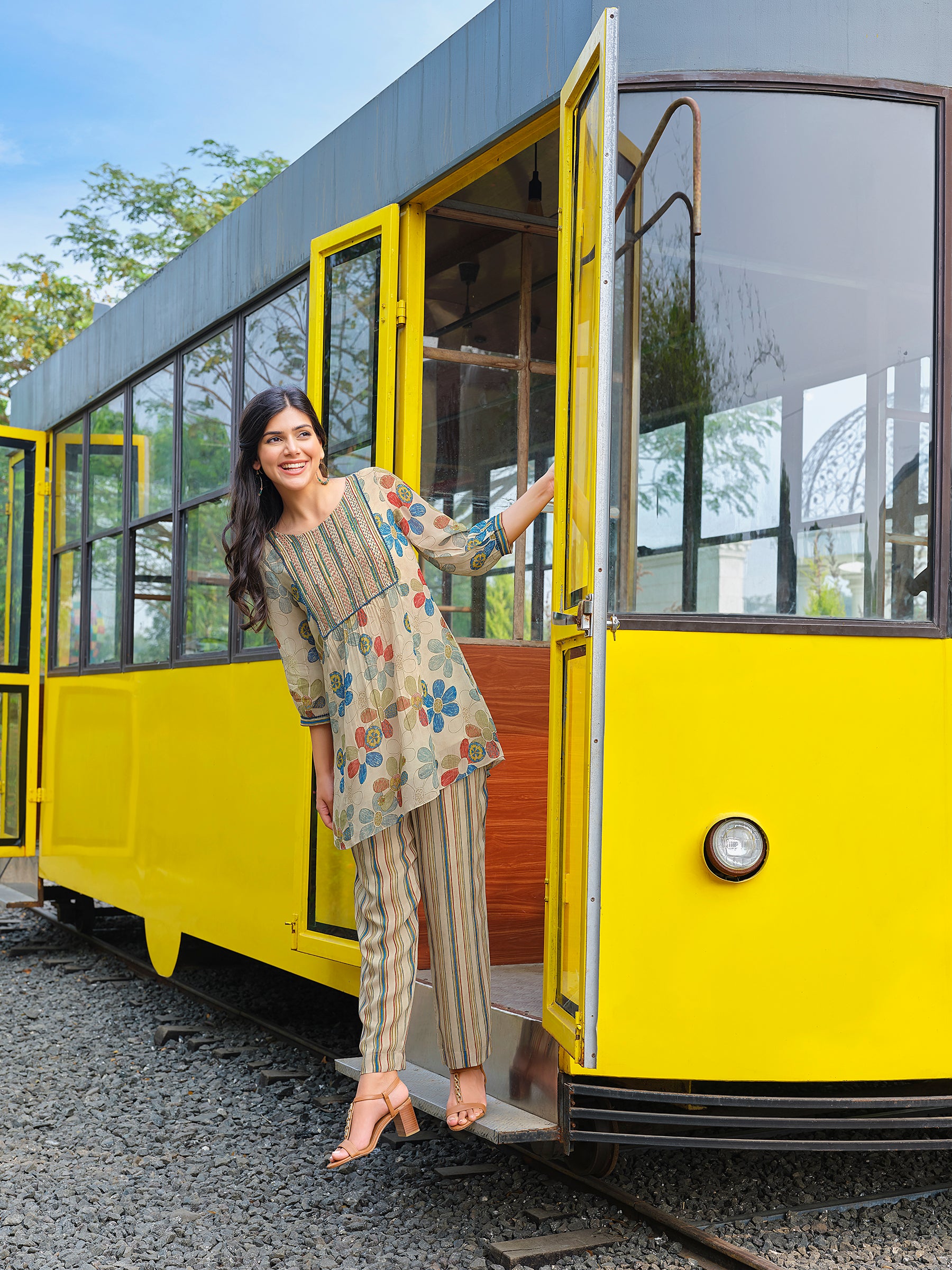 Beige Printed Co-ord Set