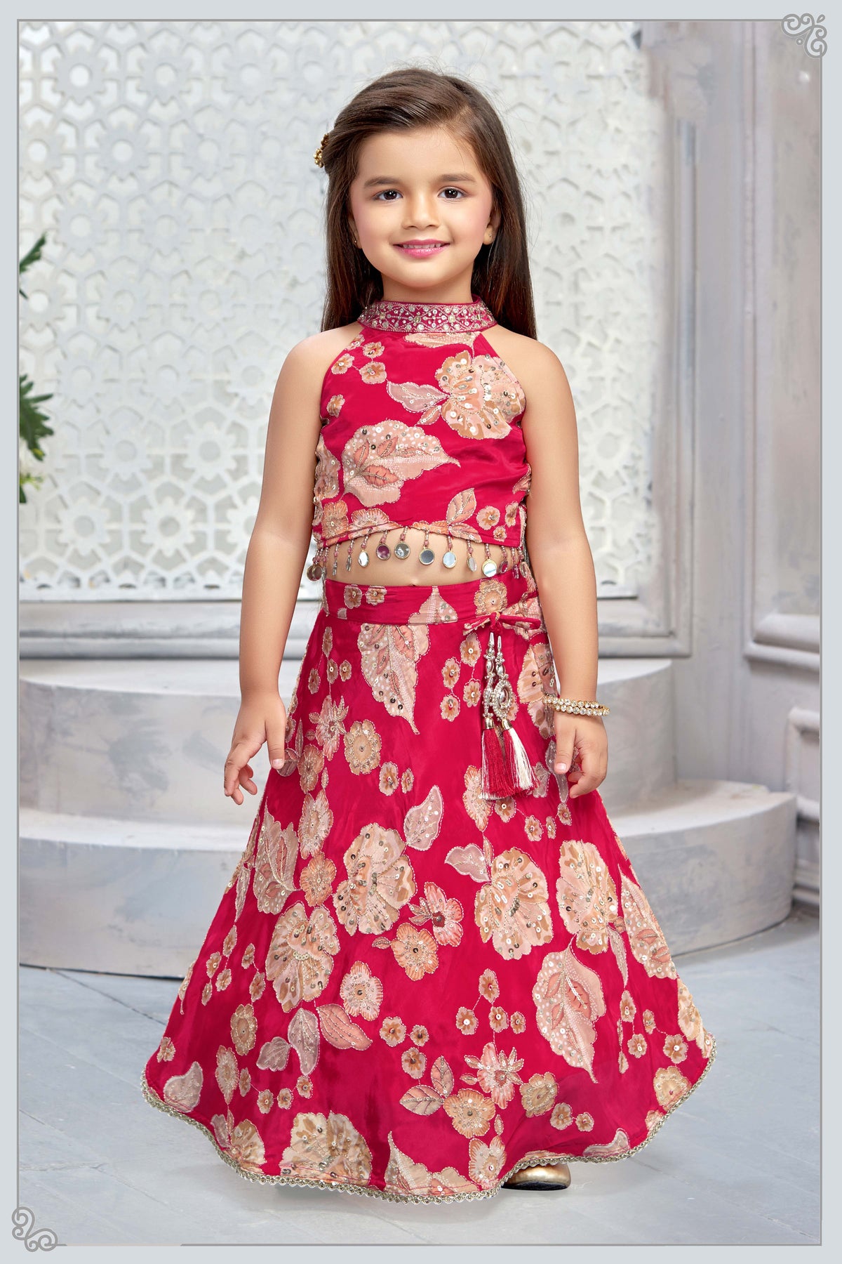 Red Floral Lehenga Set