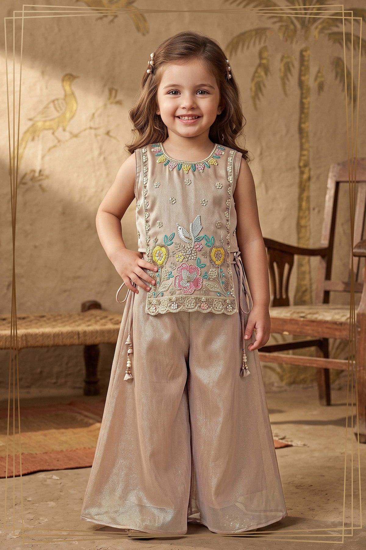 Champagne Shimmer Tissue Palazzo Set