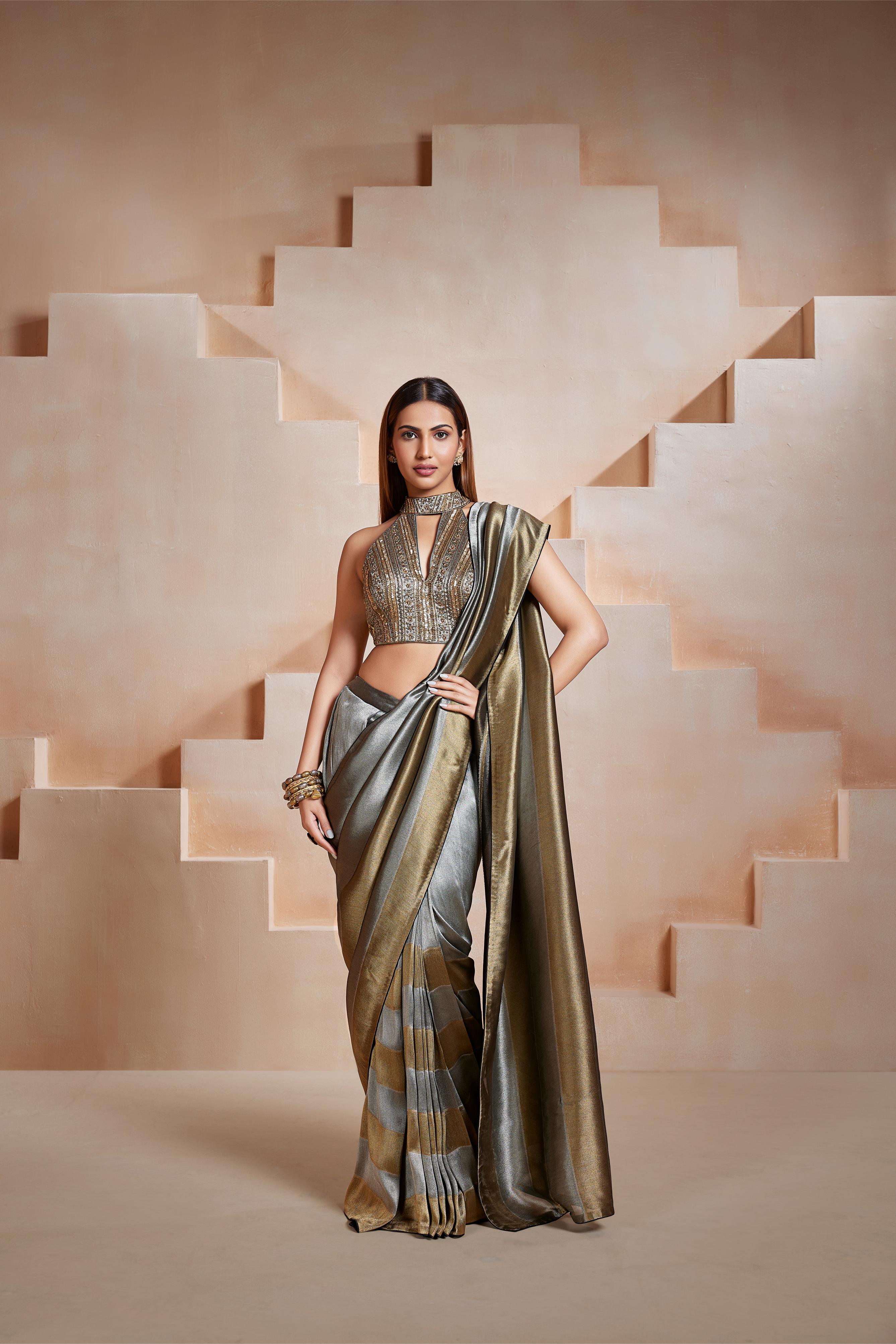 Steel Grey Metallic Saree